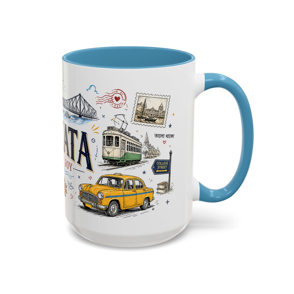 Kolkata Coffee Mug | India Souvenir Travel Gift | Accent Color Ceramic 11oz 15oz
