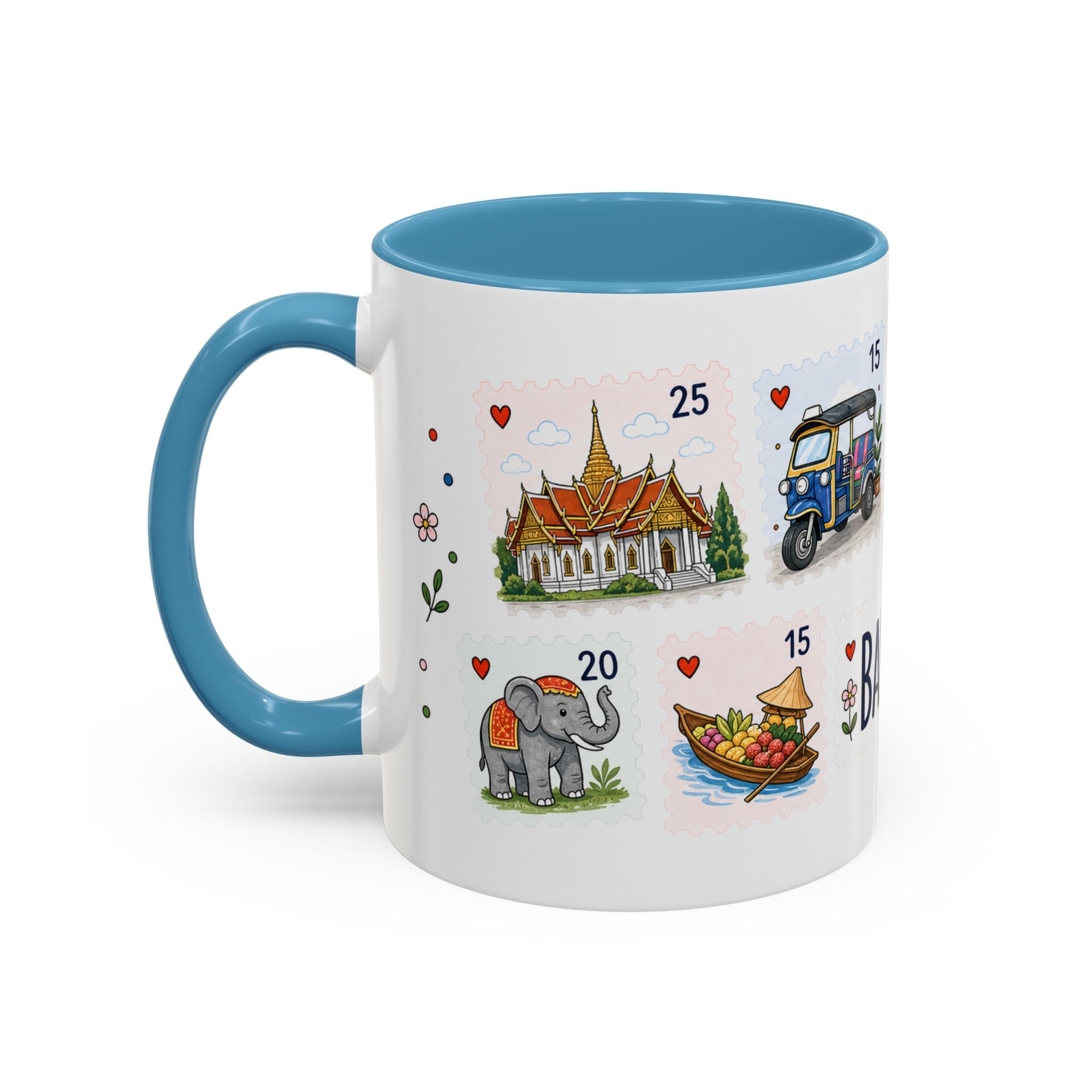Bangkok Coffee Mug | Postage Stamp Collage Mug | Travel Souvenir Accent Cup 11oz 15oz