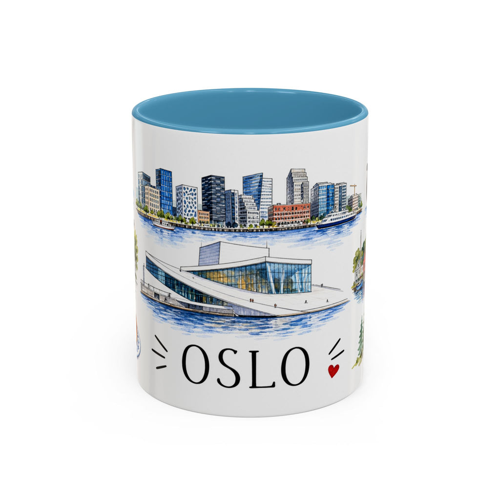 Oslo Illustrated Travel Mug | City Souvenir Accent Coffee Mug | 11oz 15oz Ceramic Cup