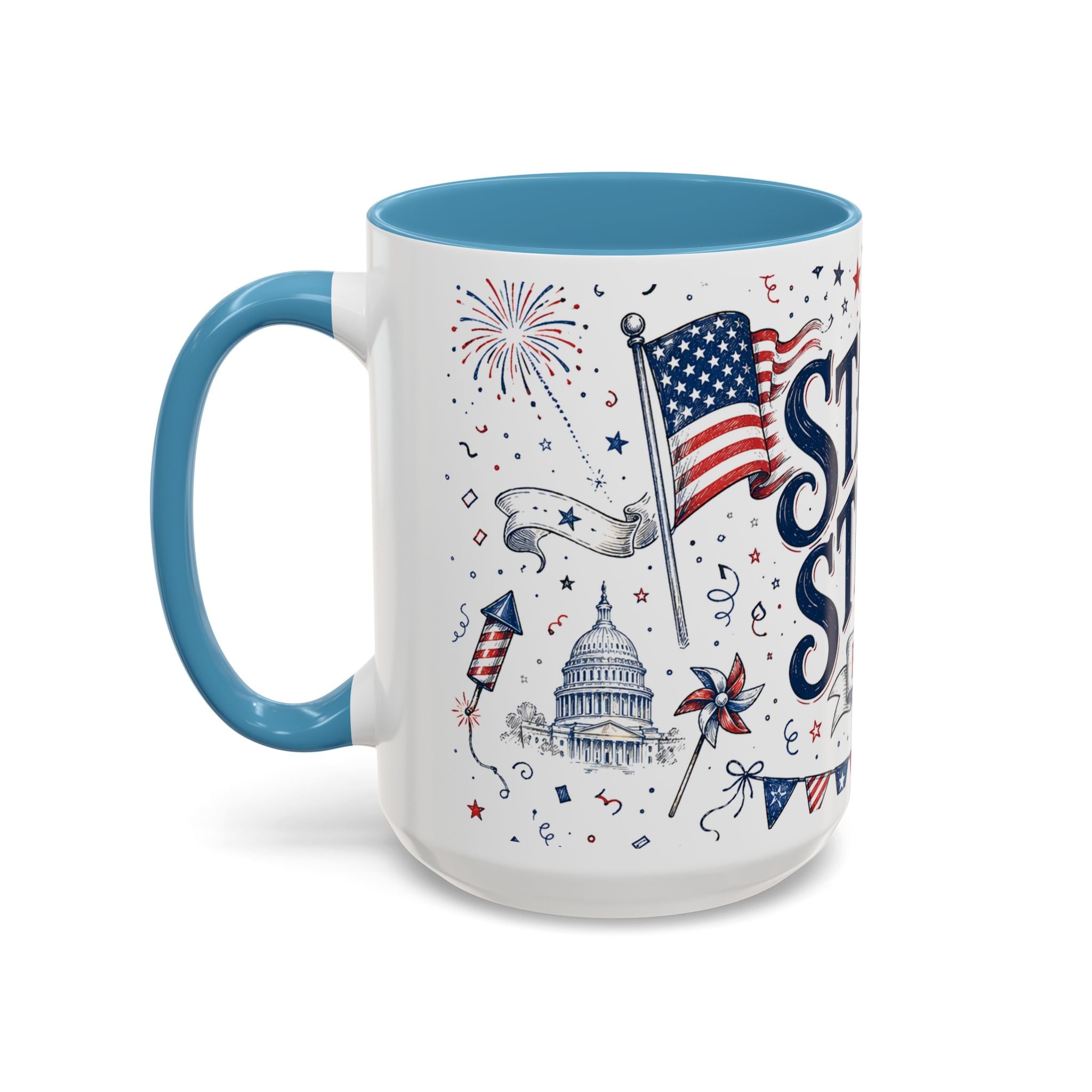 Stars and Stripes Forever Coffee Mug | Patriotic 4th of July Gift | Accent Color Ceramic 11oz 15oz