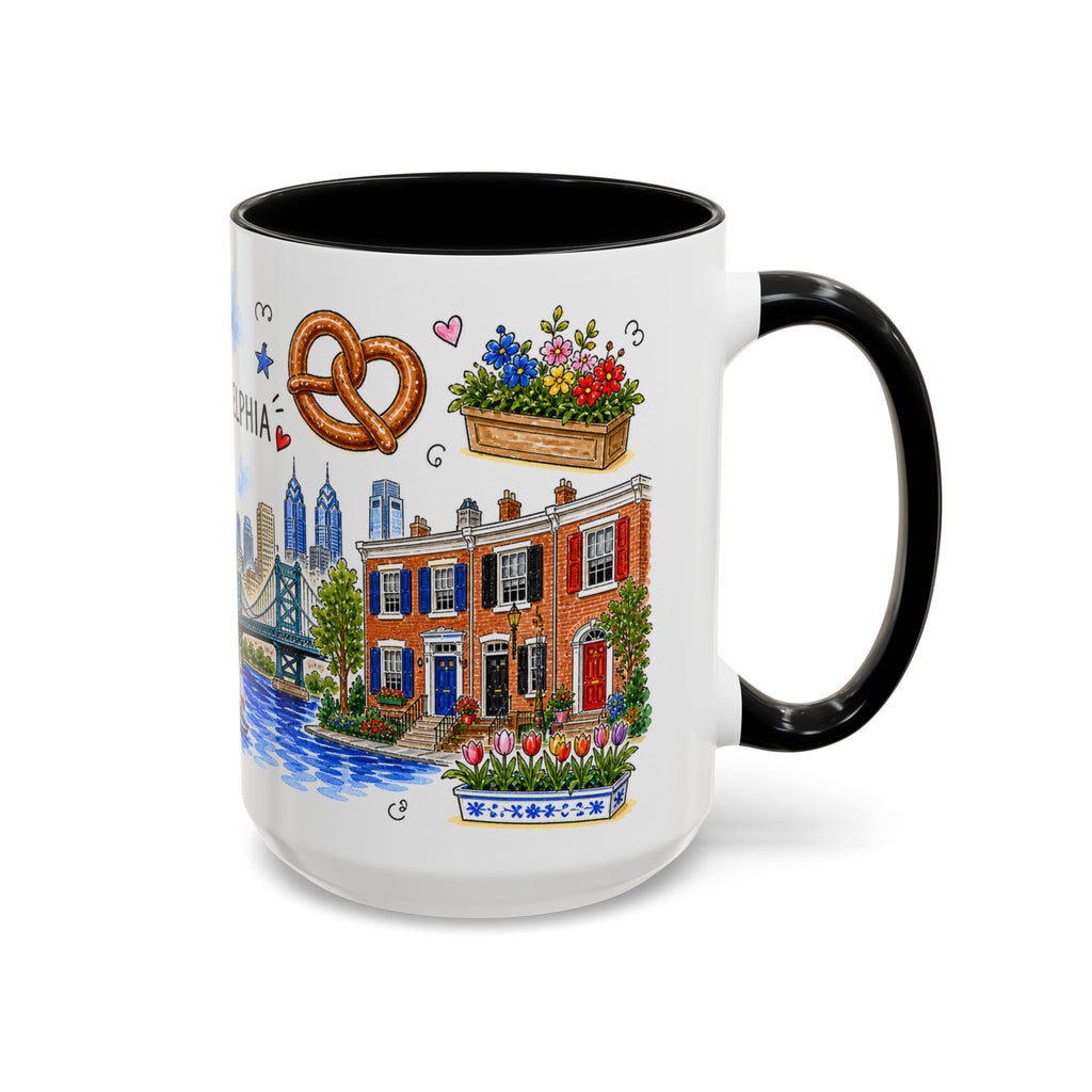 Philadelphia Illustrated Travel Mug | City Souvenir Accent Coffee Mug | 11oz 15oz Ceramic Cup