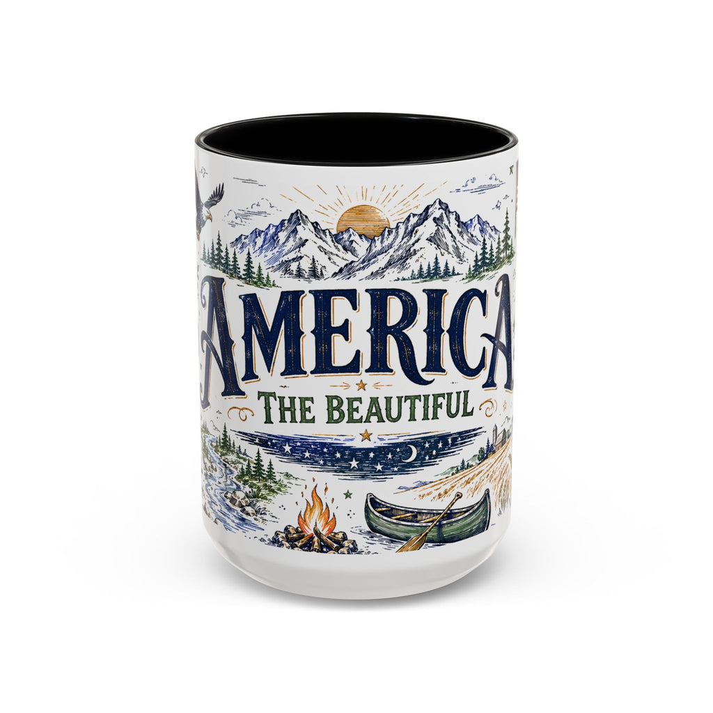 America the Beautiful Coffee Mug | Patriotic USA Gift | Accent Color Ceramic 11oz 15oz