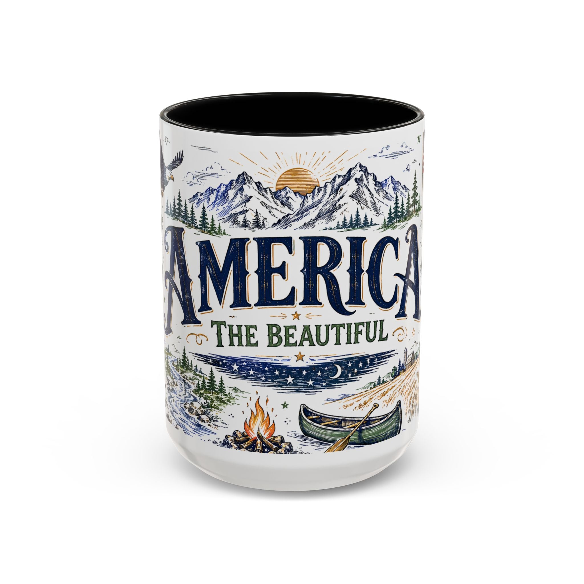 America the Beautiful Coffee Mug | Patriotic USA Gift | Accent Color Ceramic 11oz 15oz
