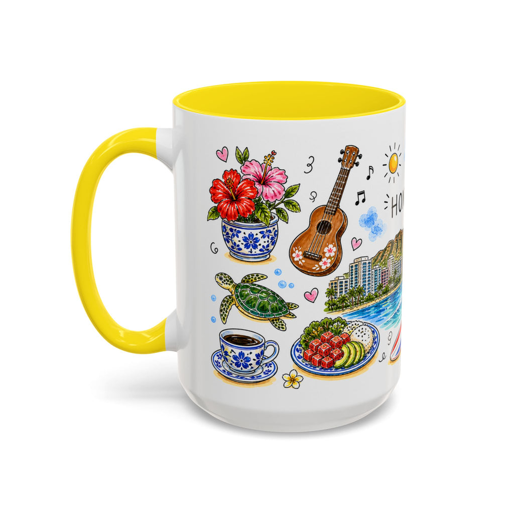 Honolulu Illustrated Travel Mug | City Souvenir Accent Coffee Mug | 11oz 15oz Ceramic Cup