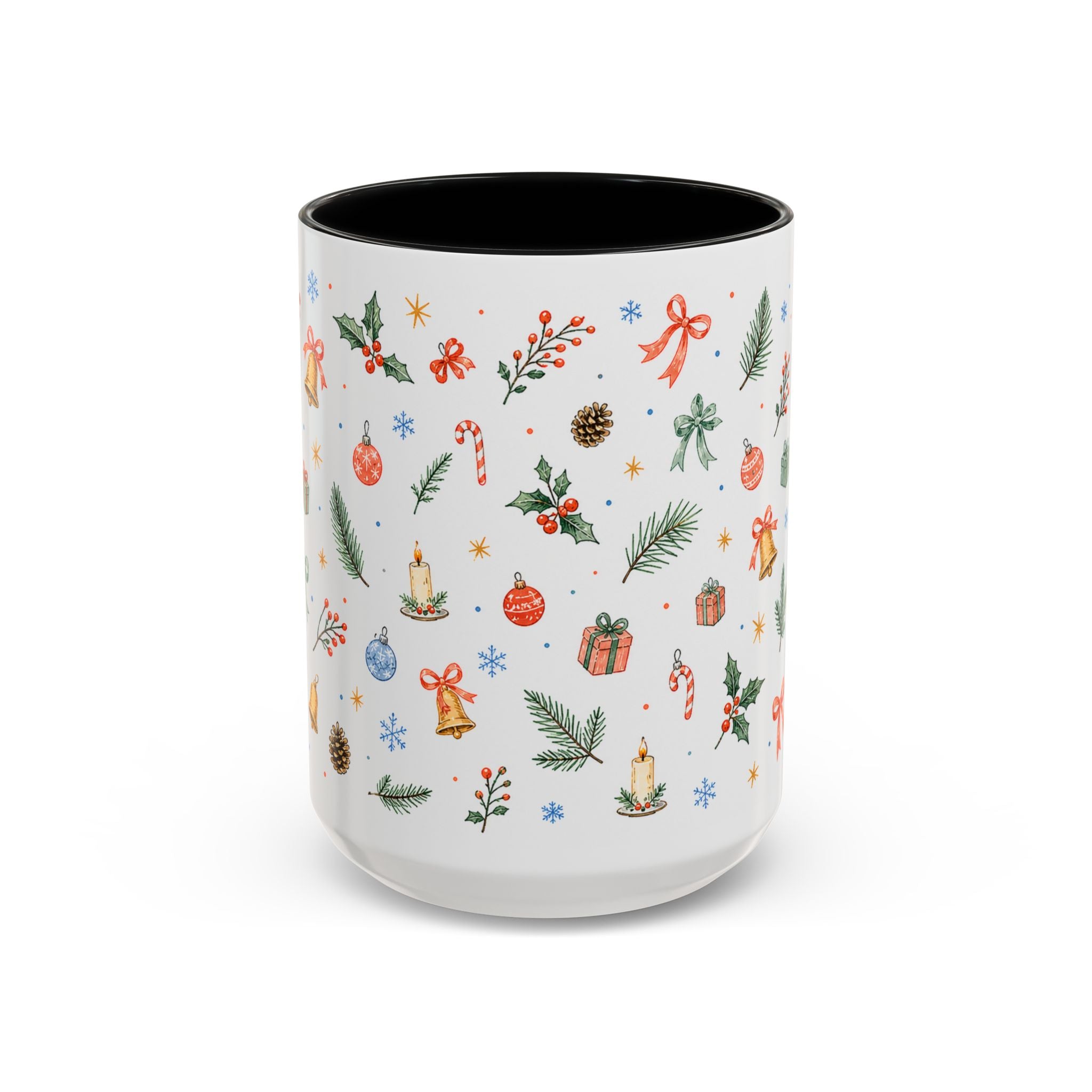 Christmas Bell Mug | Ribbon Gift Watercolor Holiday Cup | Accent Coffee Mug 11oz 15oz