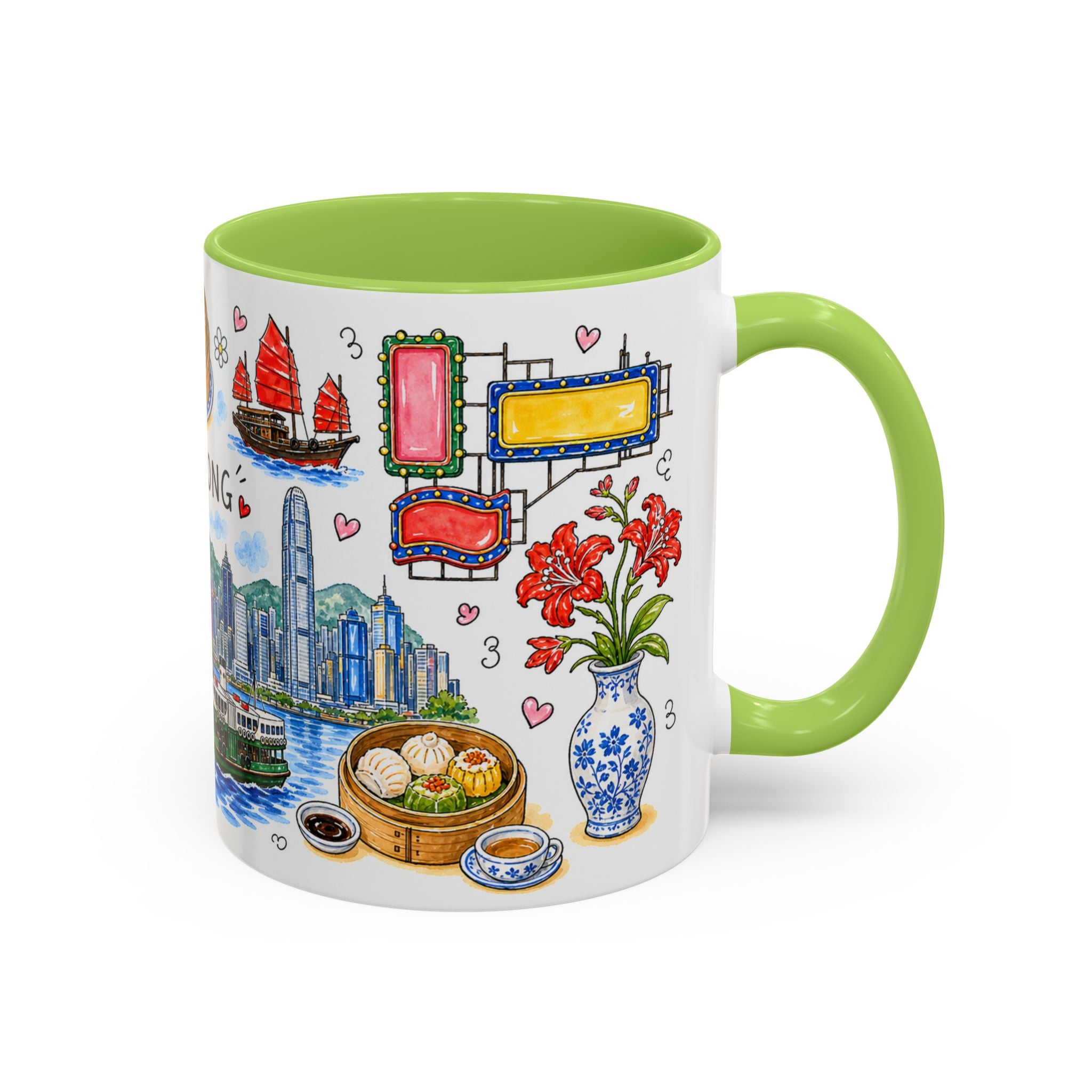 Hong Kong Illustrated Travel Mug | City Souvenir Accent Coffee Mug | 11oz 15oz Ceramic Cup