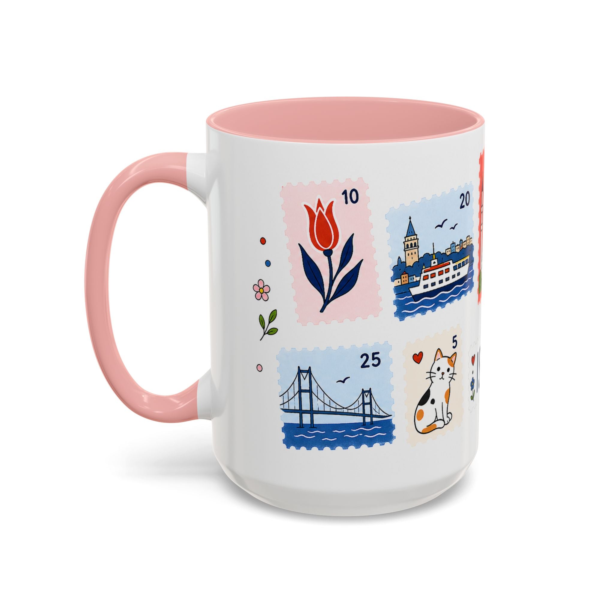 Istanbul Coffee Mug | Postage Stamp Collage Mug | Travel Souvenir Accent Cup 11oz 15oz