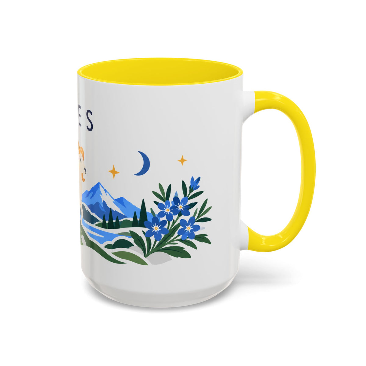 Aries Zodiac Coffee Mug | Ram and Floral Design | Astrology Birthday Gift | 11 oz 15 oz Ceramic Accent Mug