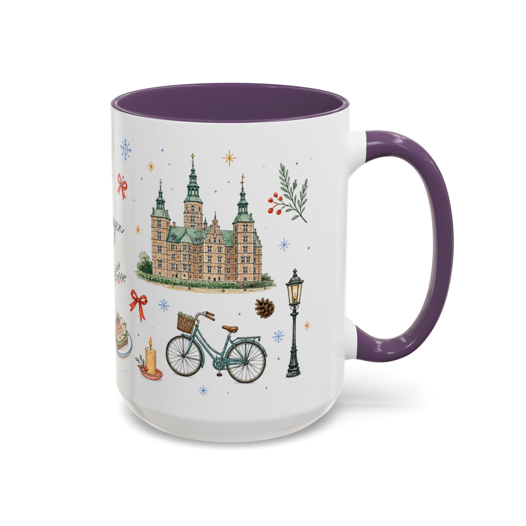 Copenhagen Christmas Mug | Watercolor Travel Souvenir | Holiday Gift | Accent Ceramic Coffee Cup 11oz 15oz