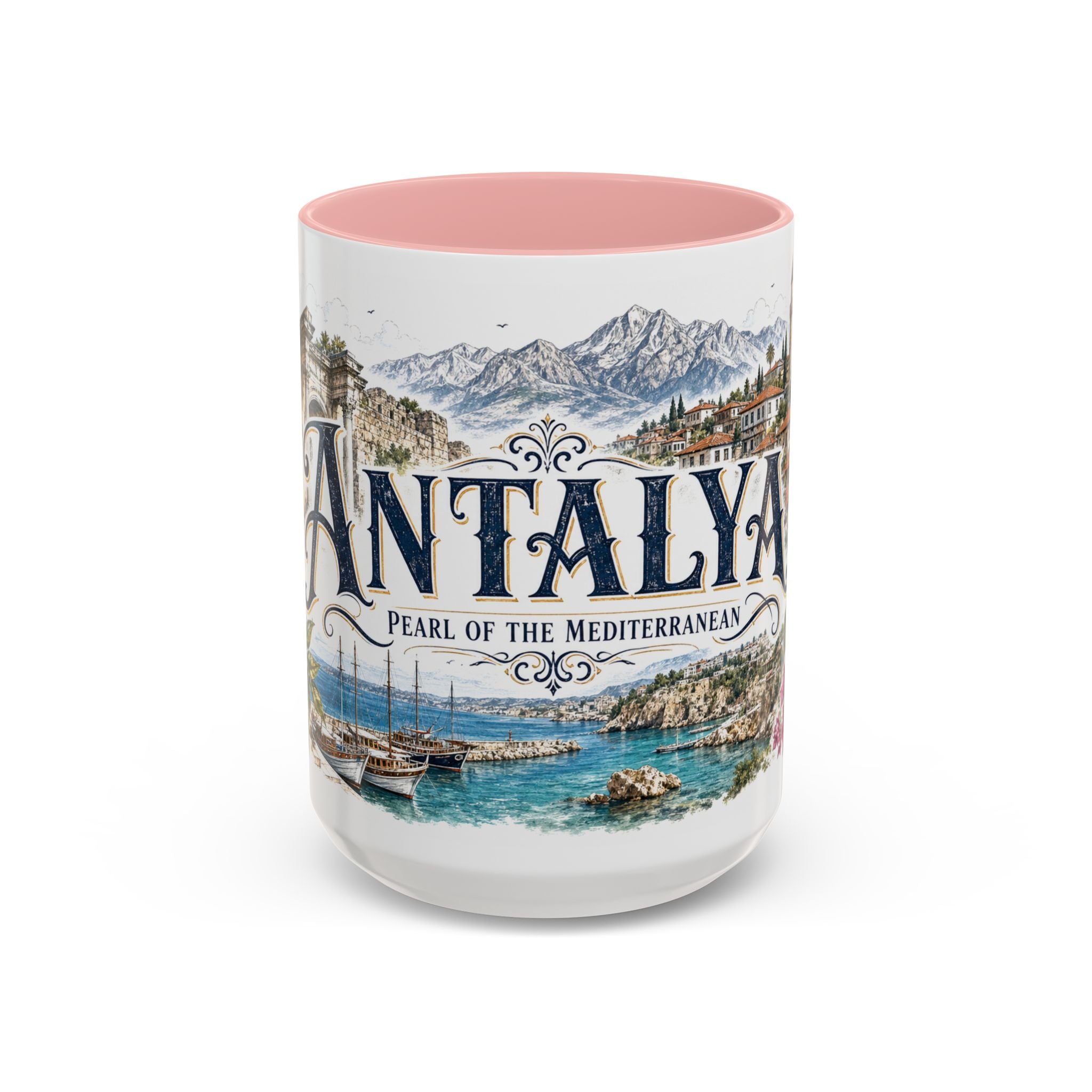 Antalya Coffee Mug | Turkey Travel Souvenir | Vintage Illustrated City Gift | 11 oz 15 oz Accent Mug