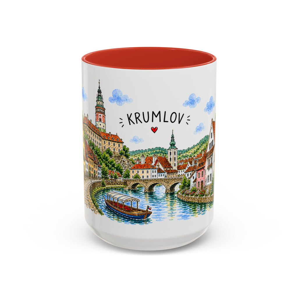 Cesky Krumlov Illustrated Travel Mug | Czechia Souvenir Accent Coffee Mug | 11oz 15oz Ceramic Cup