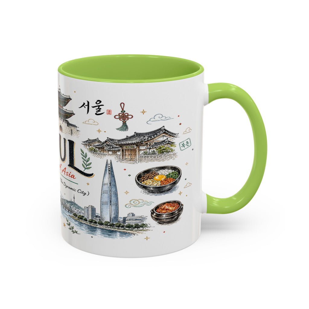 Seoul Coffee Mug | Korea Souvenir Travel Gift | Accent Color Ceramic 11oz 15oz