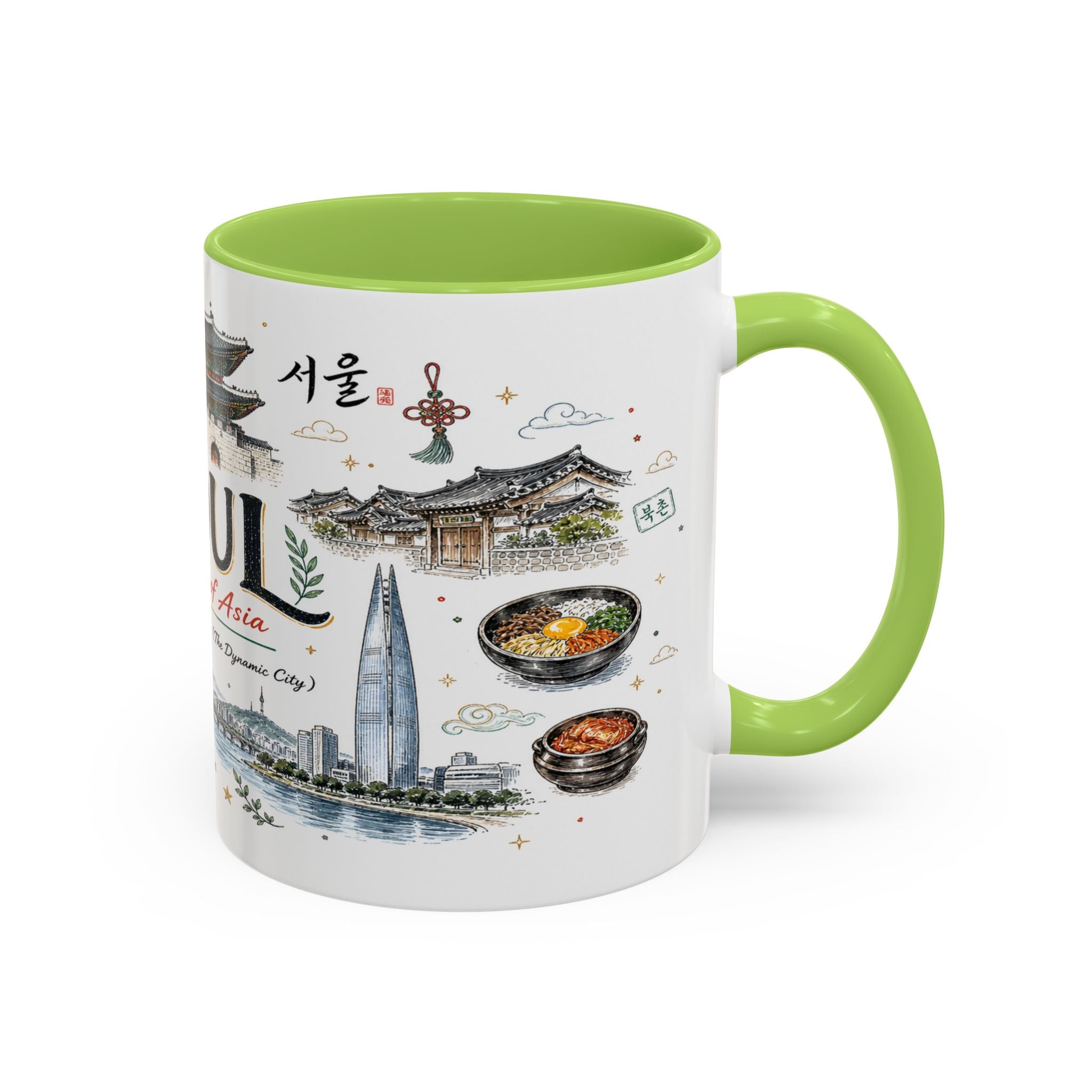 Seoul Coffee Mug | Korea Souvenir Travel Gift | Accent Color Ceramic 11oz 15oz