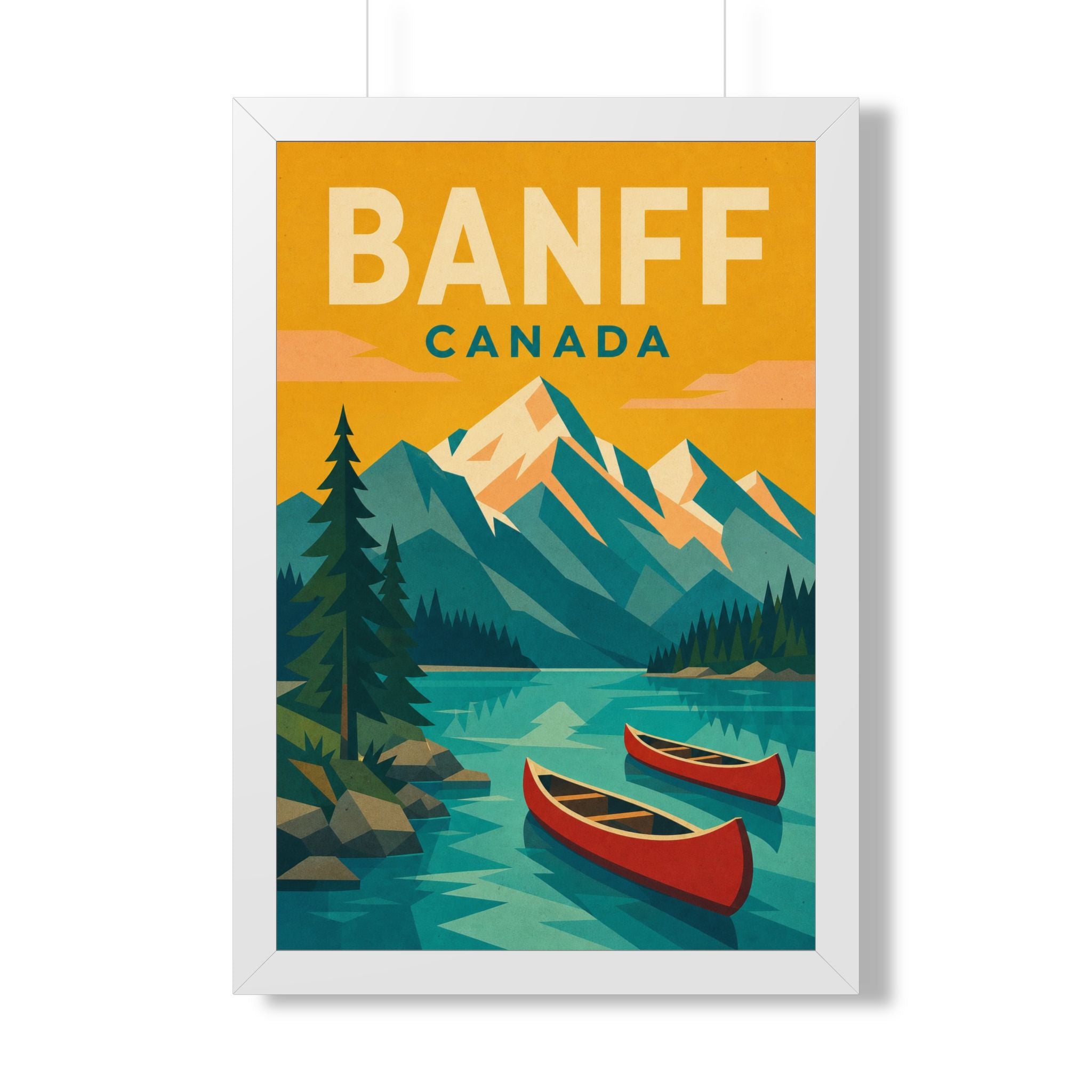 Banff Canada Framed Poster | Vintage Travel Wall Art | Black Walnut White Frame | 16x24 20x30