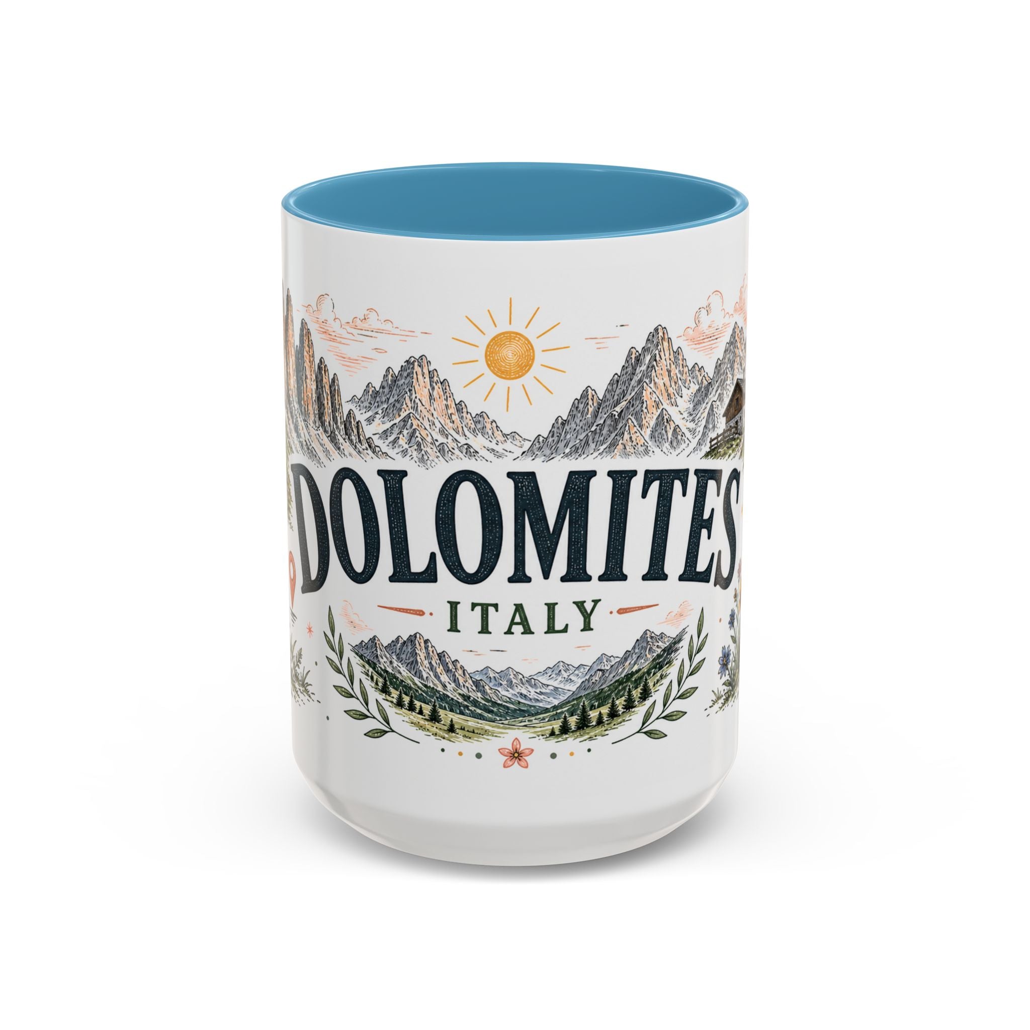 Dolomites Coffee Mug | Travel Destination Souvenir Gift | Accent Color Ceramic 11oz 15oz