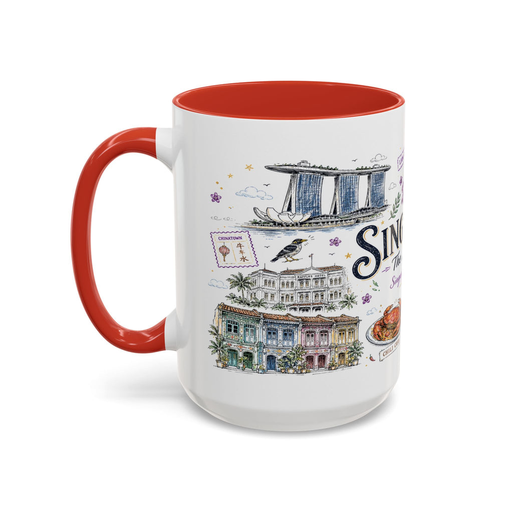 Singapore Coffee Mug | Asia Souvenir Travel Gift | Accent Color Ceramic 11oz 15oz
