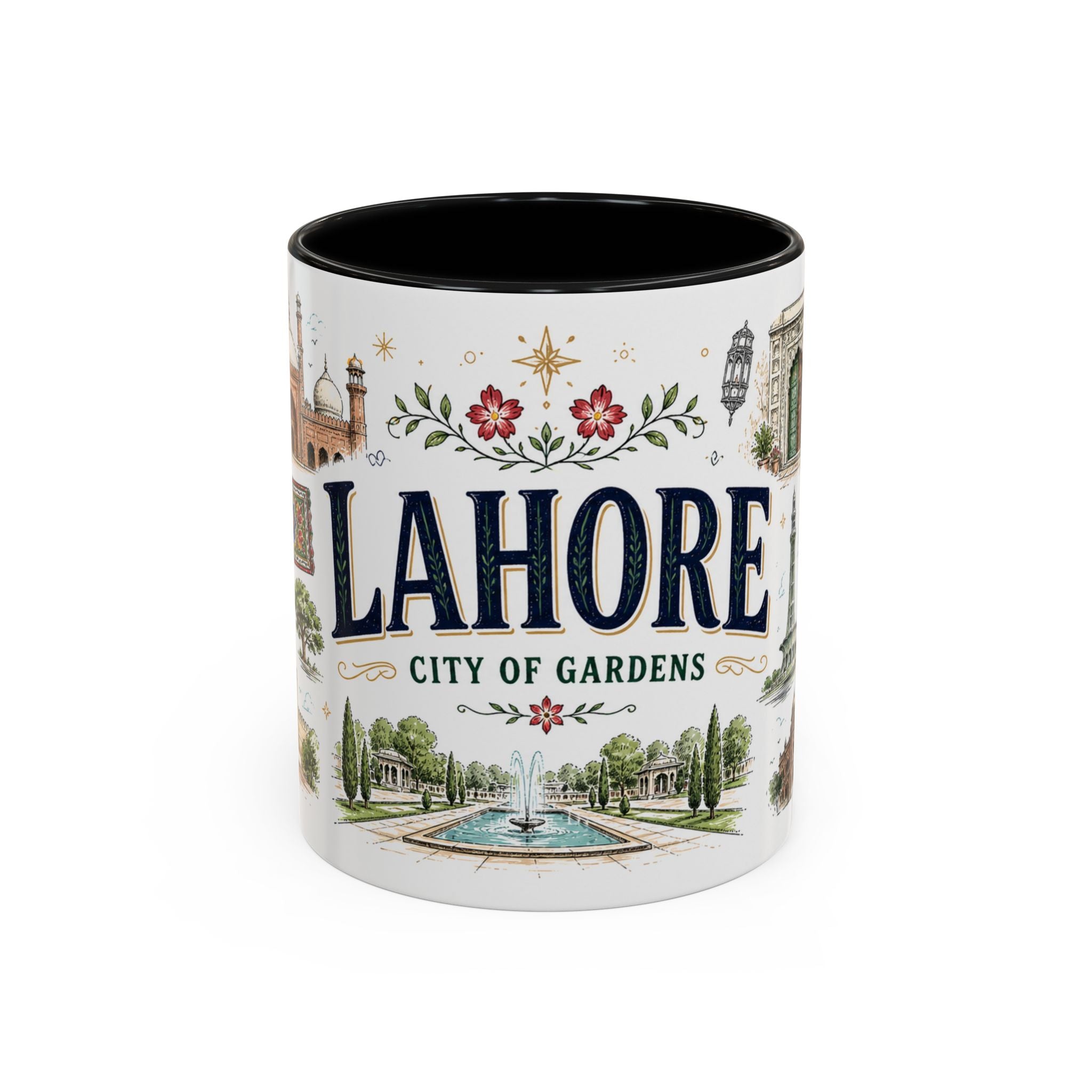 Lahore Coffee Mug | Pakistan Souvenir Travel Gift | Accent Color Ceramic 11oz 15oz