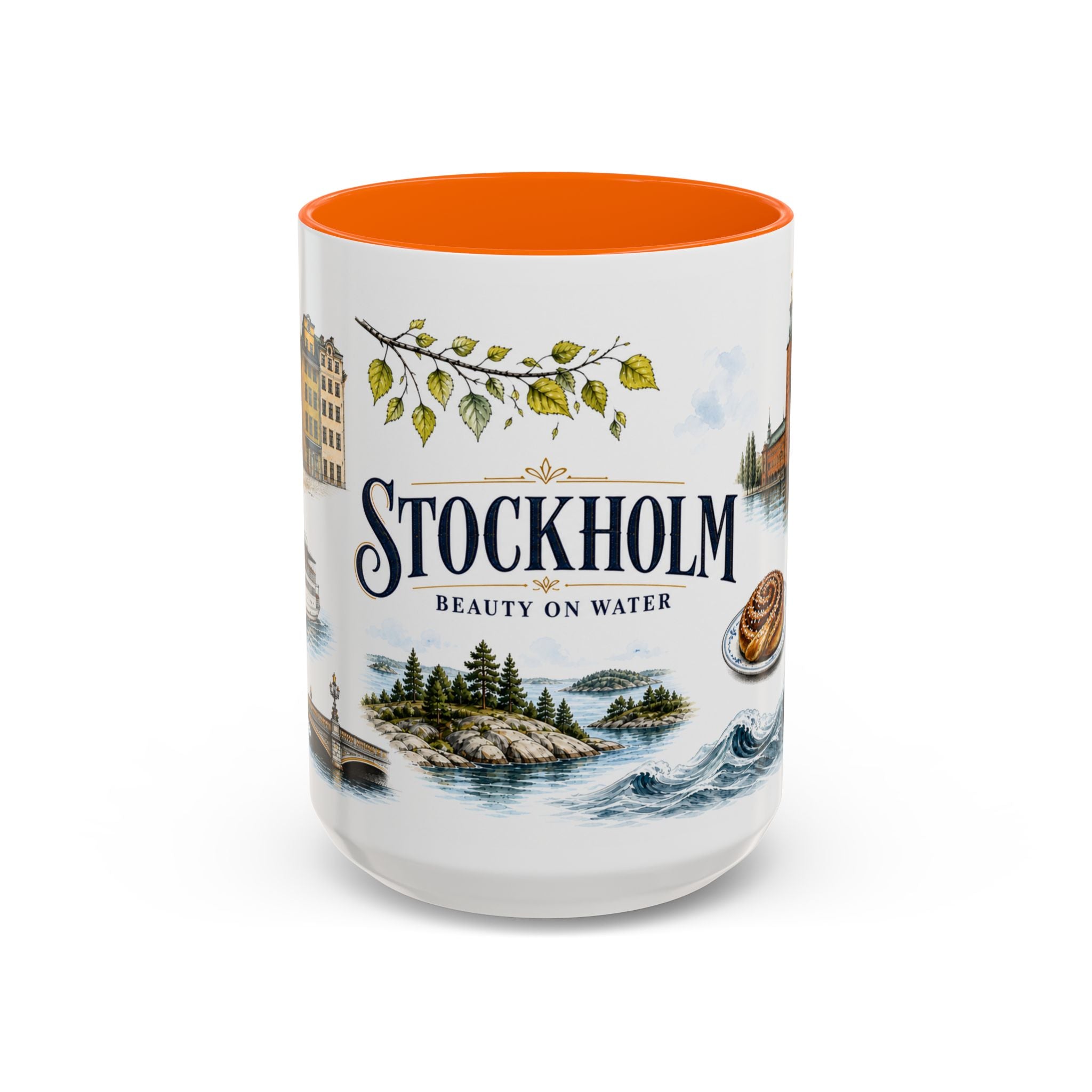 Stockholm Coffee Mug | Sweden Travel Souvenir | Vintage Illustrated City Gift | 11 oz 15 oz Accent Mug