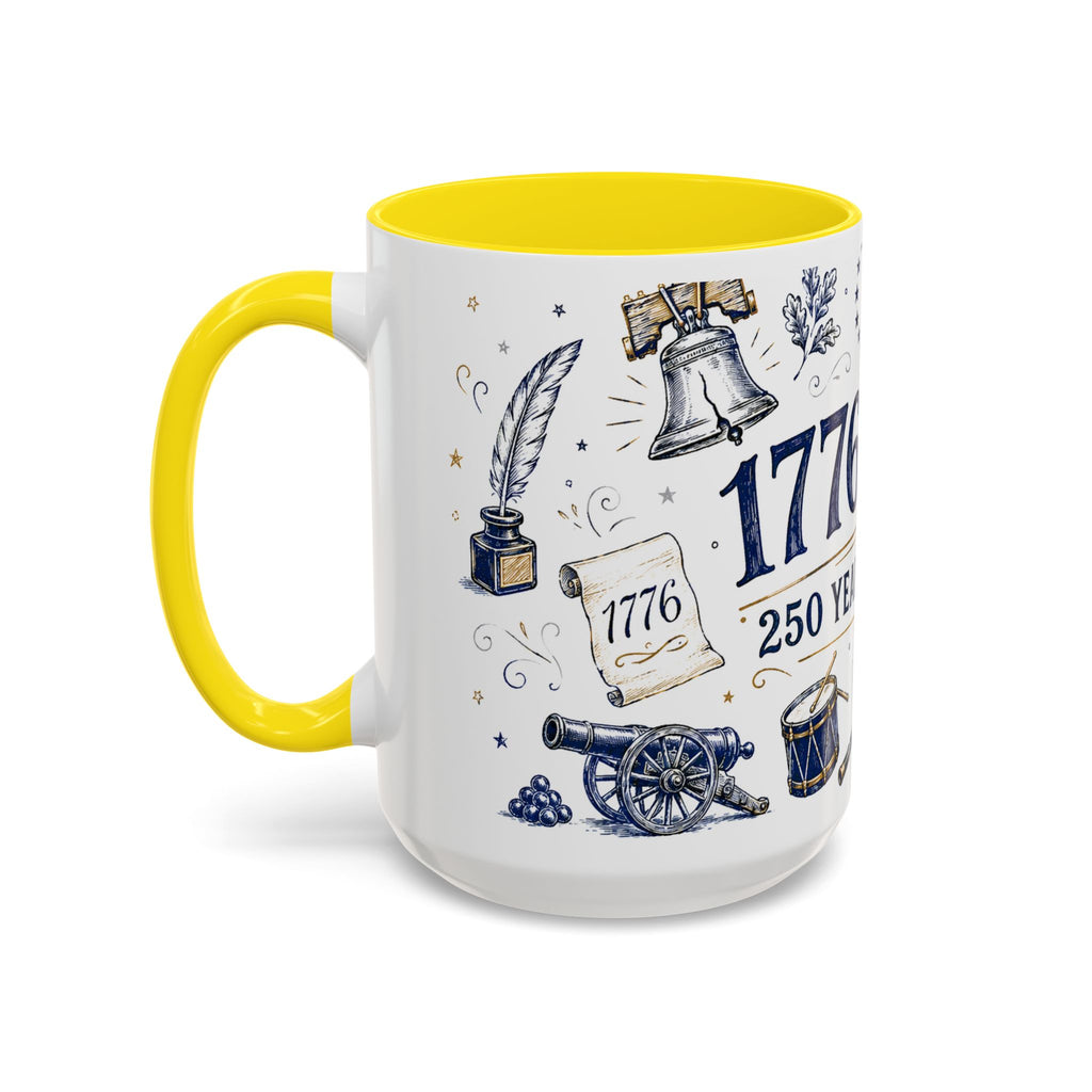 America 250 Coffee Mug | 1776-2026 Patriotic 4th of July Gift | Accent Color Ceramic 11oz 15oz