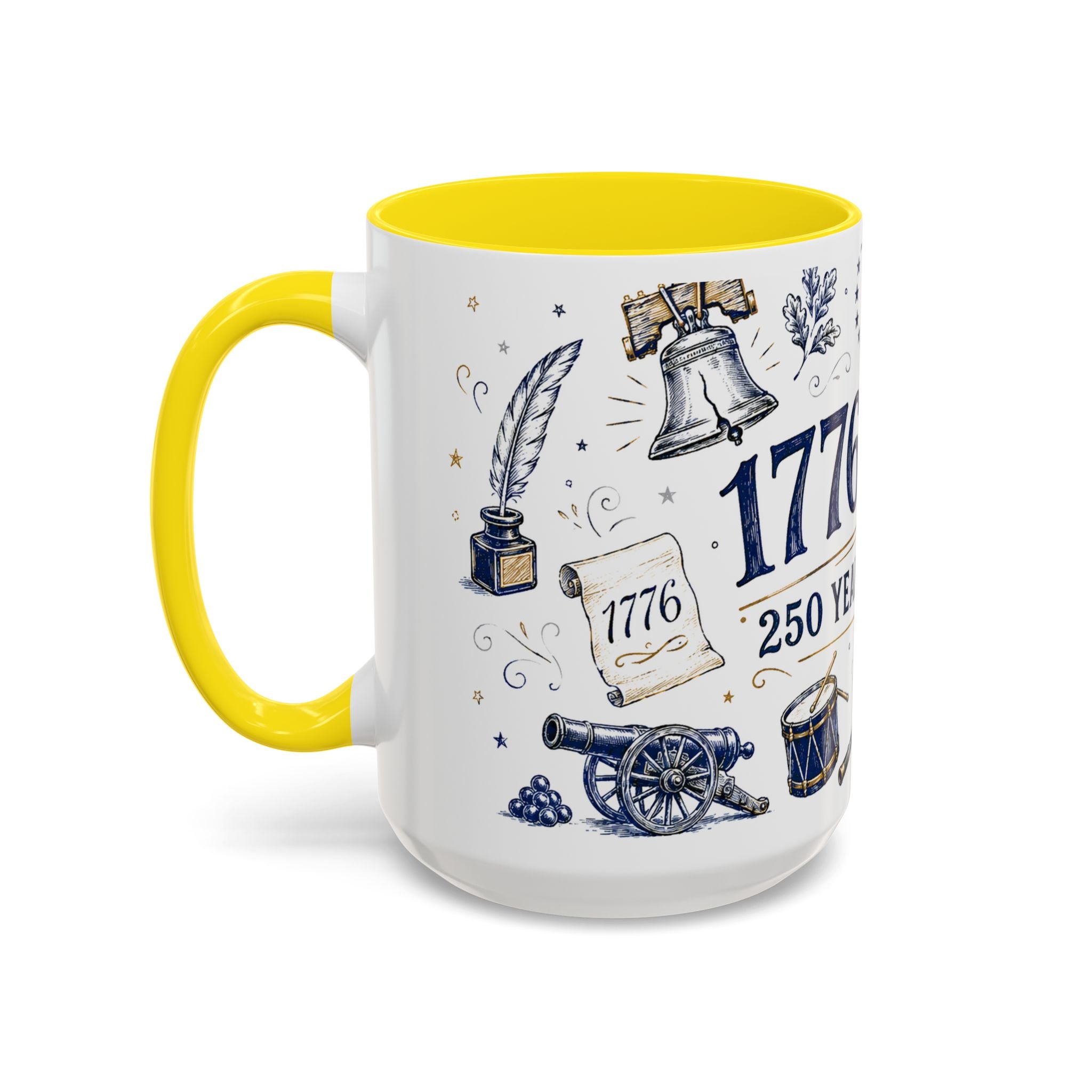 America 250 Coffee Mug | 1776-2026 Patriotic 4th of July Gift | Accent Color Ceramic 11oz 15oz