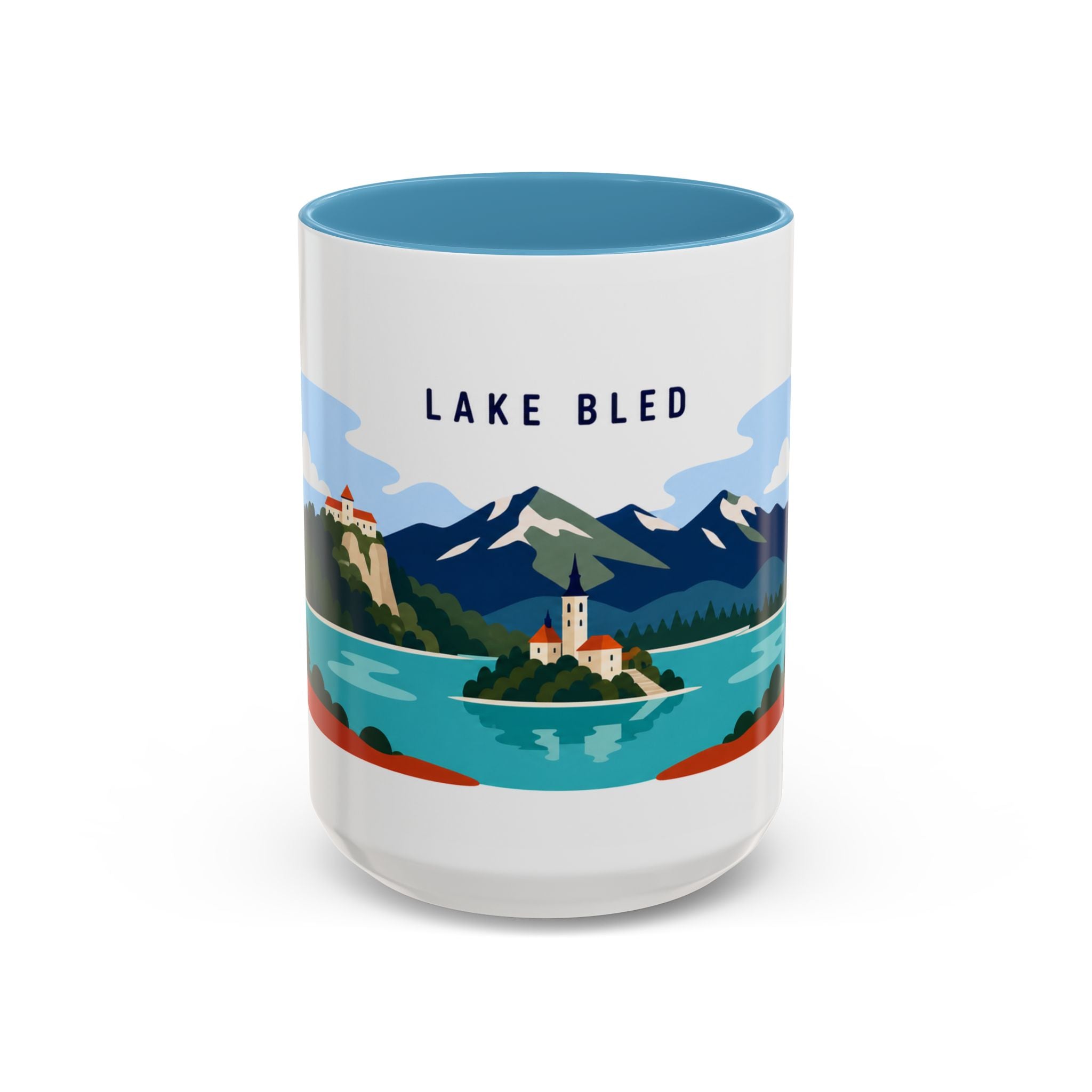 Lake Bled Coffee Mug | Travel Destination Souvenir Gift | Accent Color Ceramic 11oz 15oz