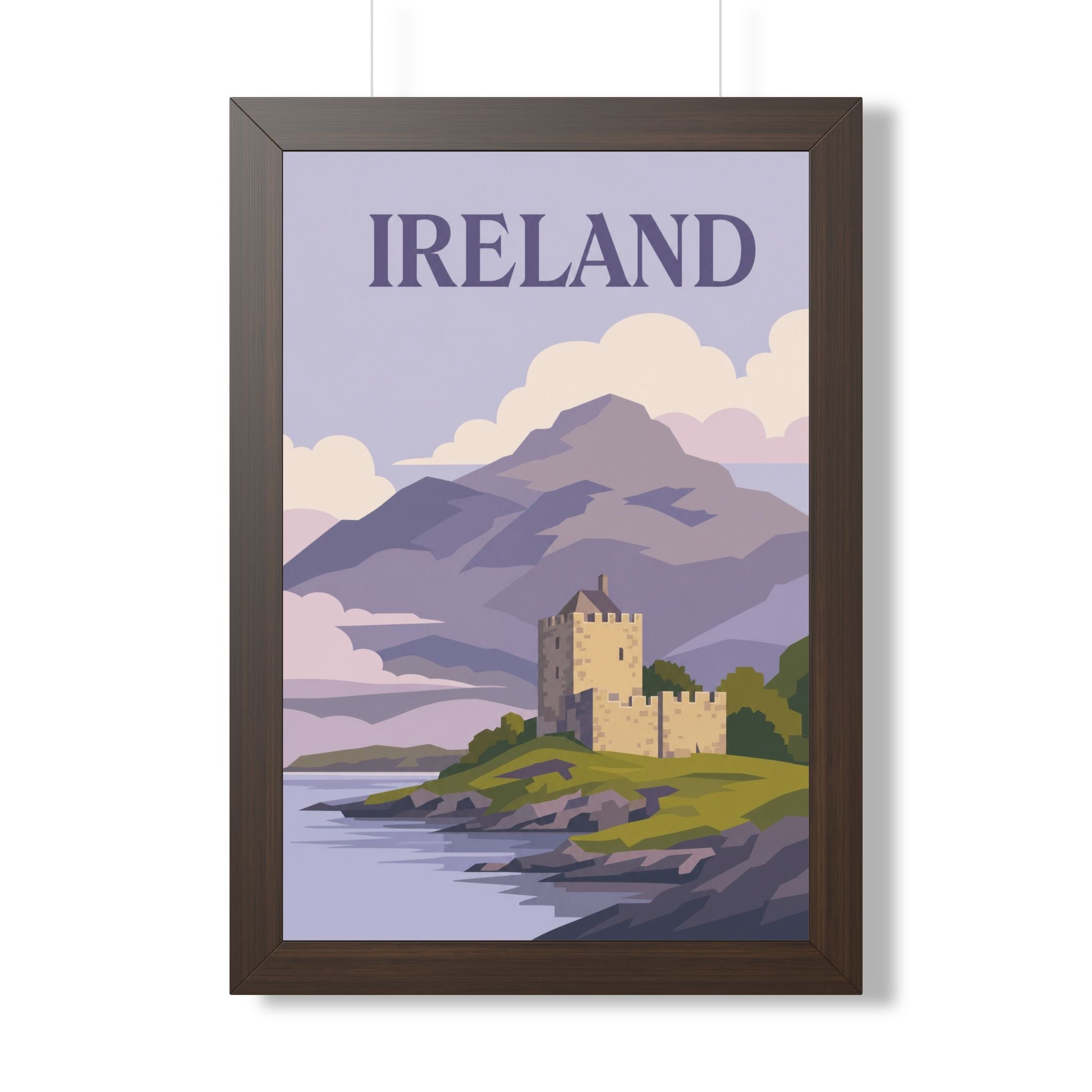 Ireland Castle Ireland Framed Poster | Vintage Travel Wall Art | Black Walnut White Frame | 16x24 20x30