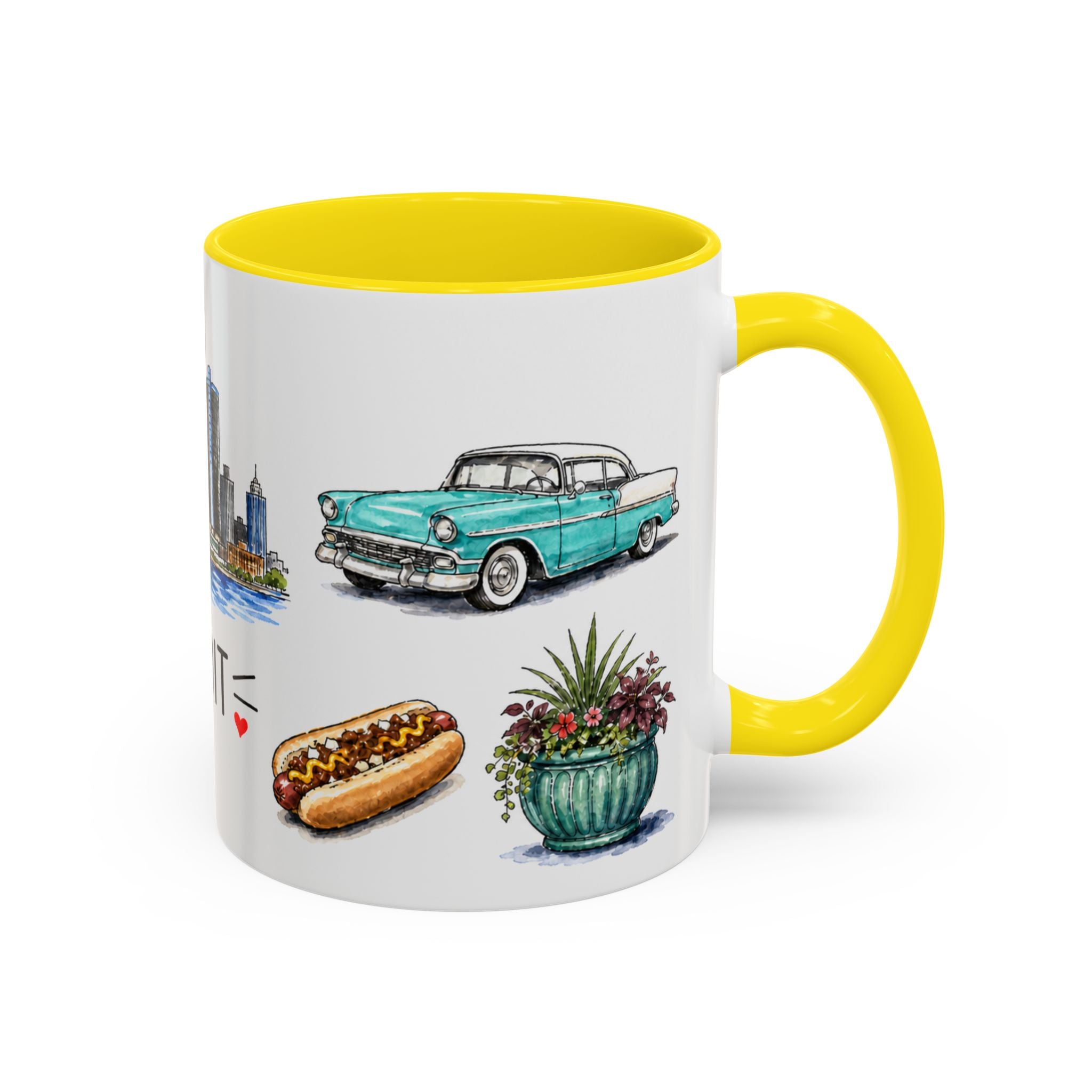 Detroit Illustrated Travel Mug | City Souvenir Accent Coffee Mug | 11oz 15oz Ceramic Cup