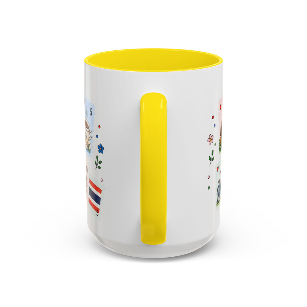 Chiang Mai Coffee Mug | Postage Stamp Collage Mug | Travel Souvenir Accent Cup 11oz 15oz