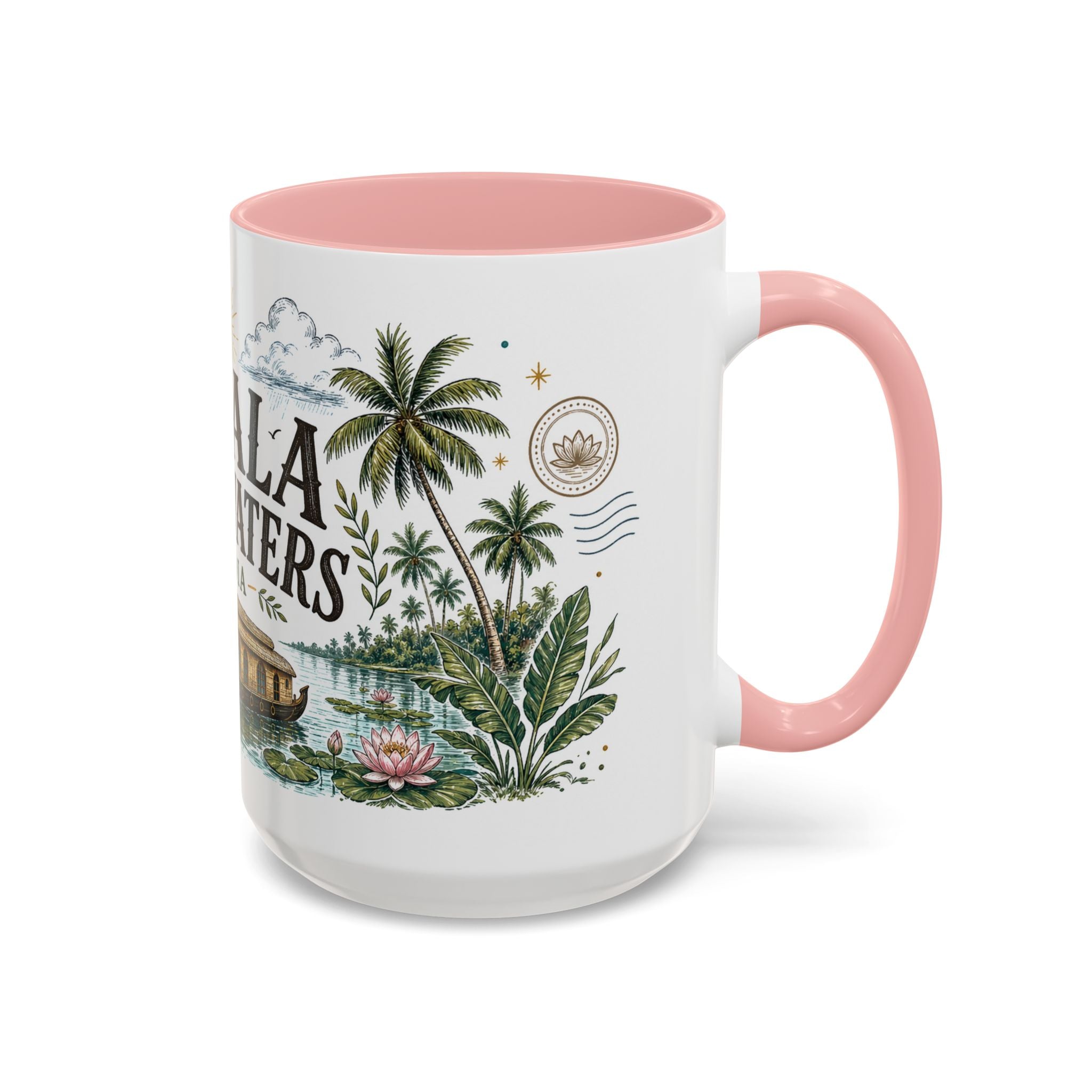 Kerala Backwaters Coffee Mug | Travel Destination Souvenir Gift | Accent Color Ceramic 11oz 15oz
