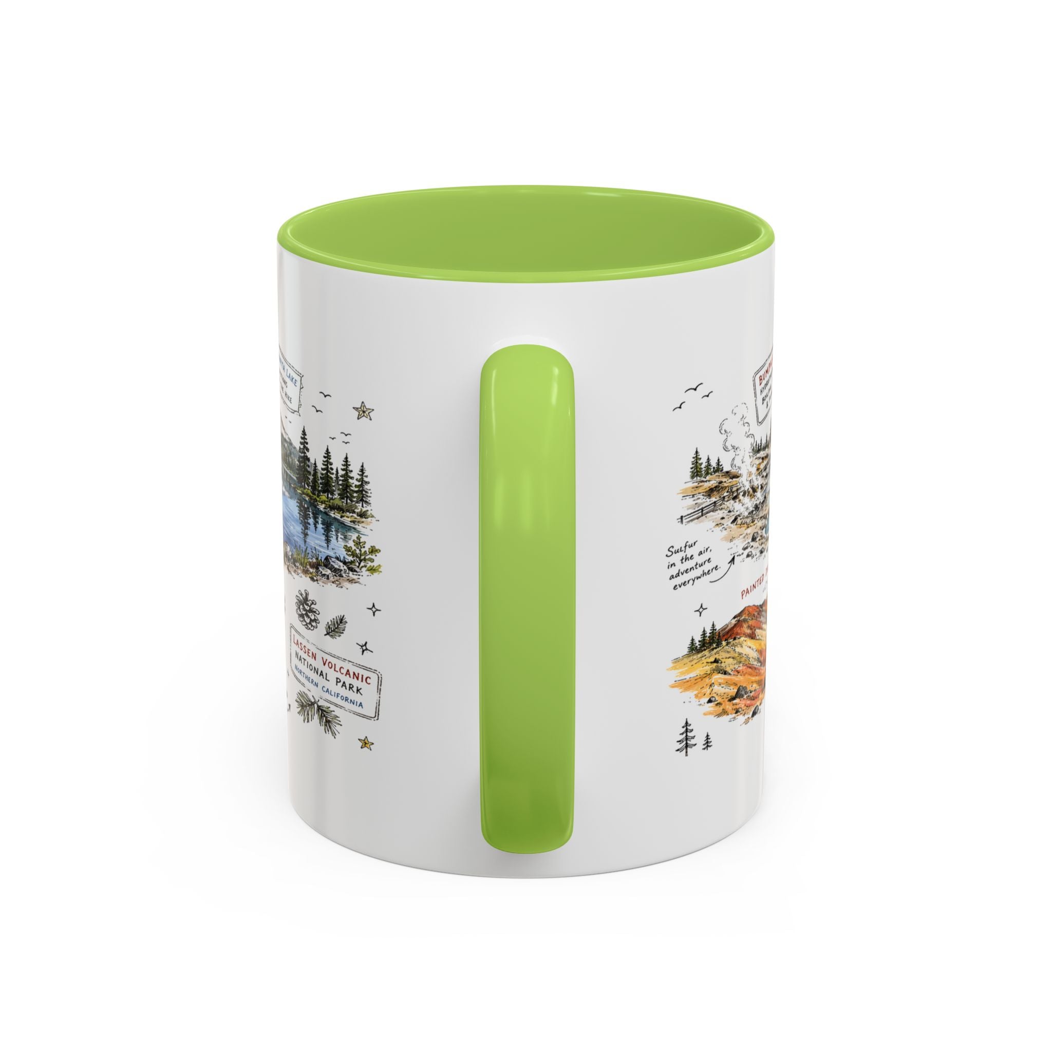 Lassen Volcanic National Park Coffee Mug | California Volcano Geothermal Hiking Gift | Accent Color Ceramic 11oz 15oz