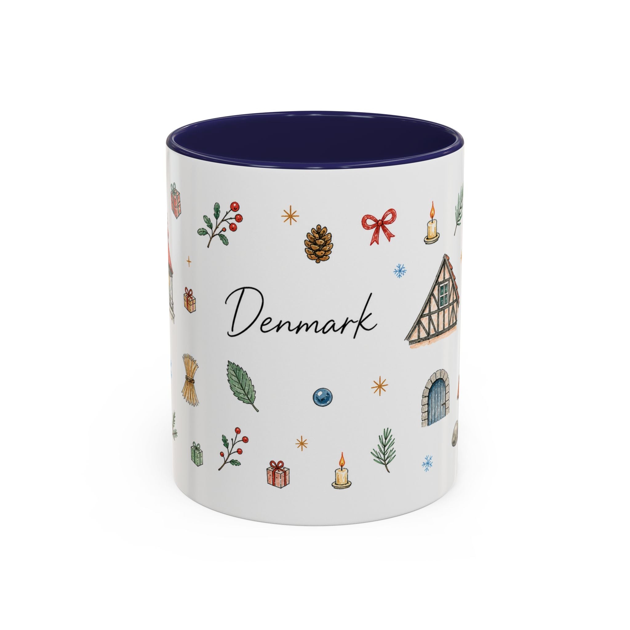 Denmark Christmas Mug | Watercolor Travel Souvenir | Holiday Gift | Accent Ceramic Coffee Cup 11oz 15oz