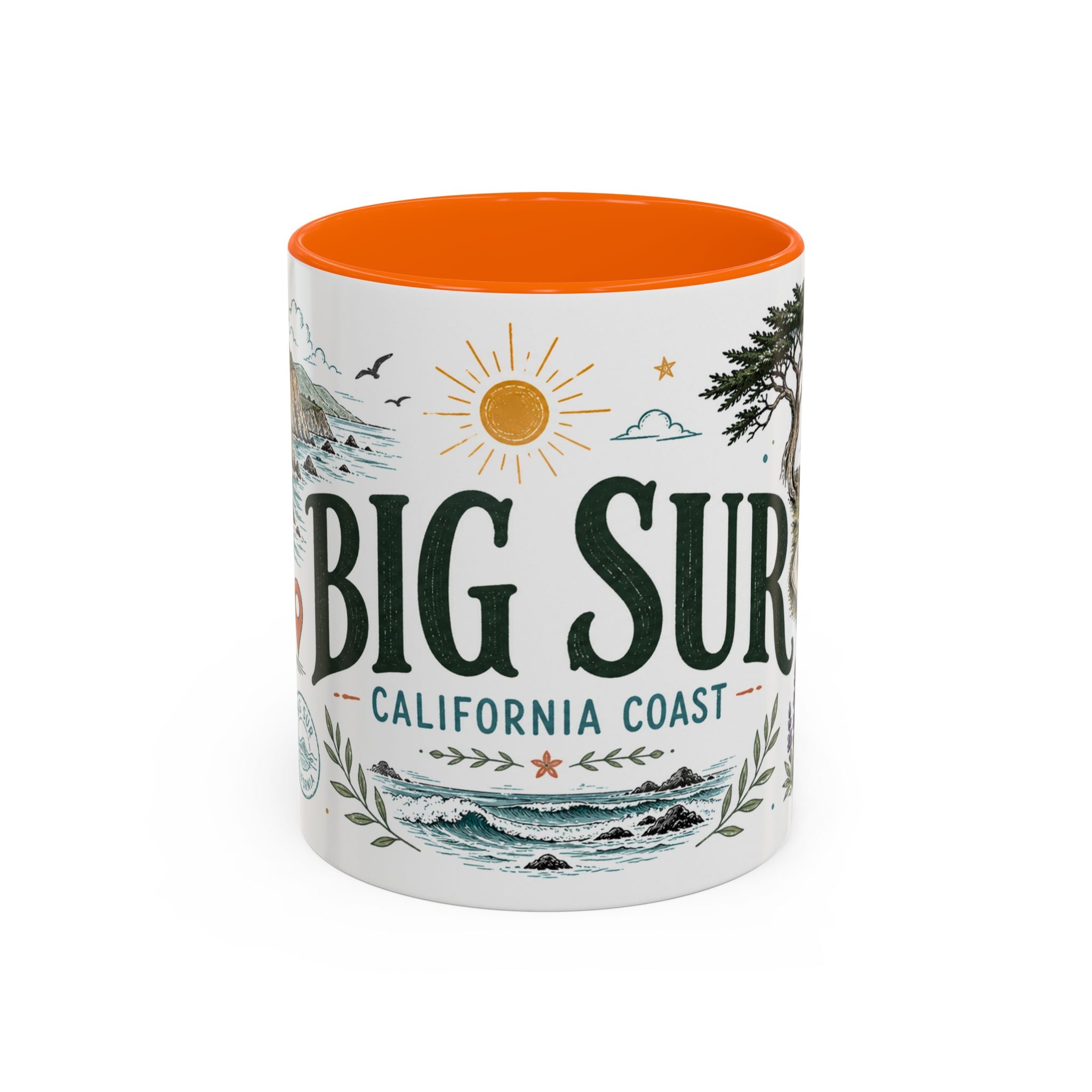 Big Sur Coffee Mug | Travel Destination Souvenir Gift | Accent Color Ceramic 11oz 15oz