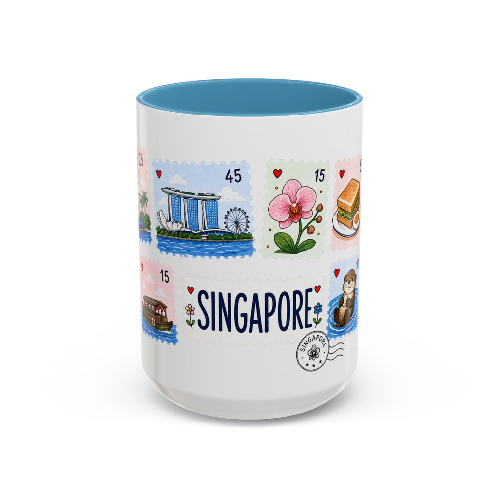 Singapore Coffee Mug | Postage Stamp Collage Mug | Travel Souvenir Accent Cup 11oz 15oz