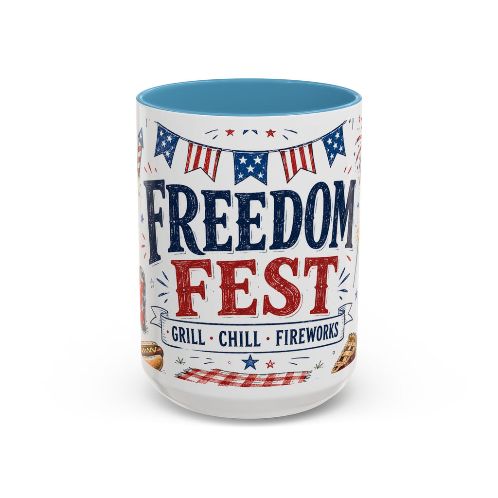 Freedom Fest Coffee Mug | Grill Chill Fireworks 4th of July | Accent Color Ceramic 11oz 15oz