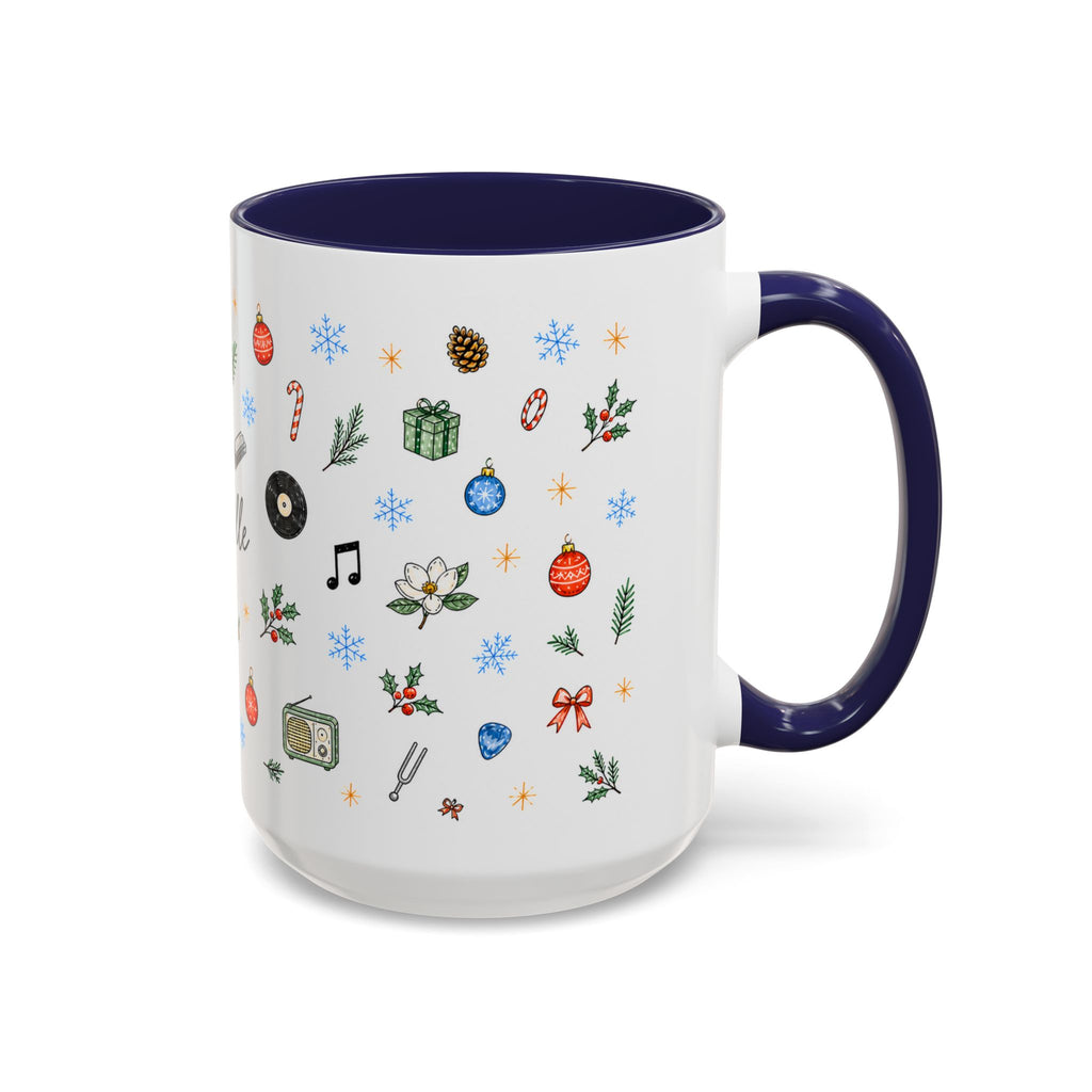 Nashville Christmas Mug | Watercolor City Souvenir, Acoustic Guitar, Harmonica (11oz 15oz)