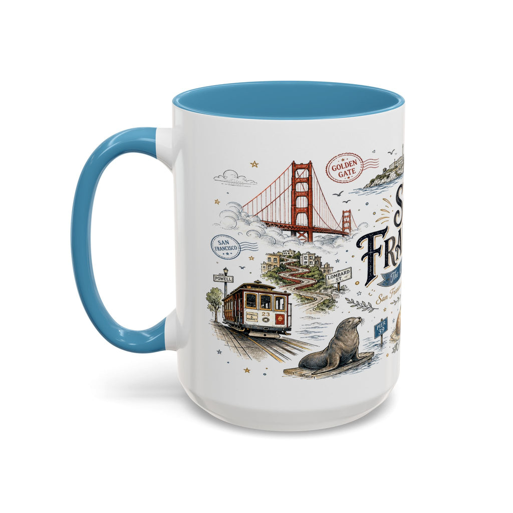 San Francisco Coffee Mug | California Souvenir Travel Gift | Accent Color Ceramic 11oz 15oz