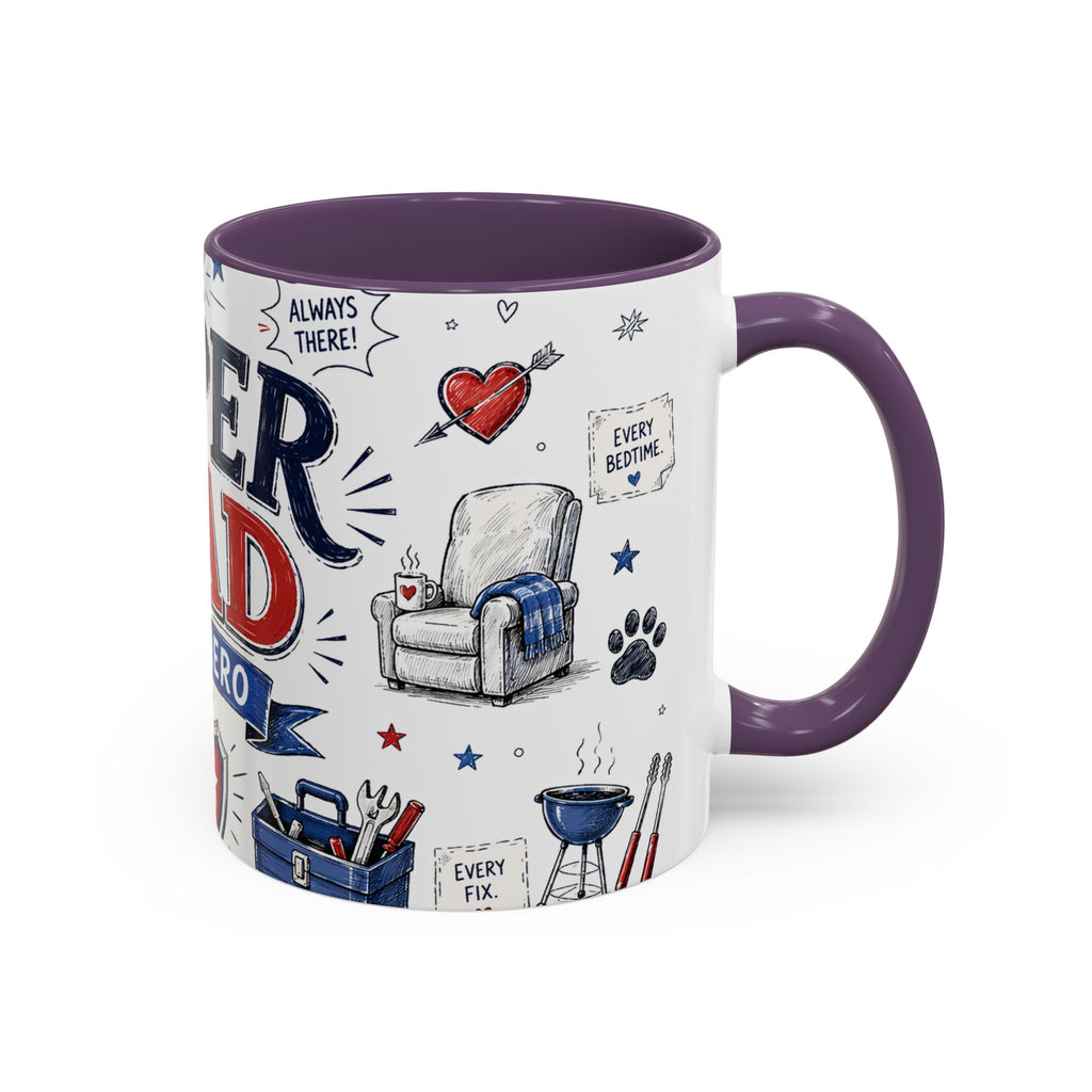 Super Dad My Hero Coffee Mug | Father's Day Gift for Dad | Accent Color Ceramic 11oz 15oz