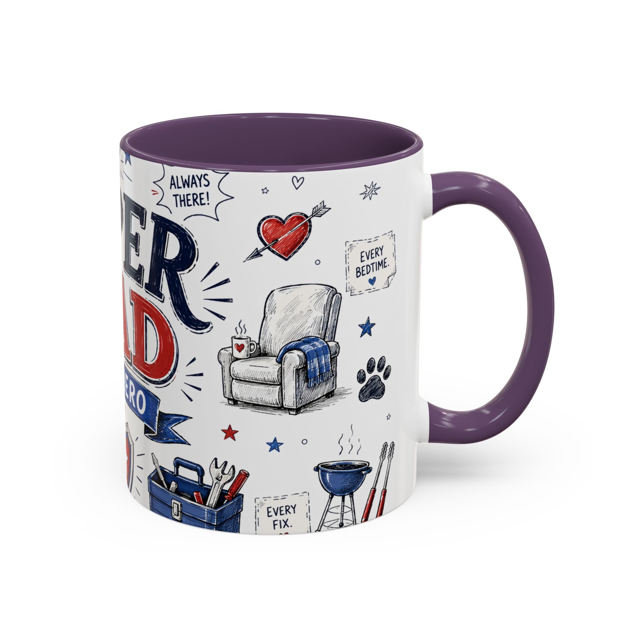 Super Dad My Hero Coffee Mug | Father's Day Gift for Dad | Accent Color Ceramic 11oz 15oz