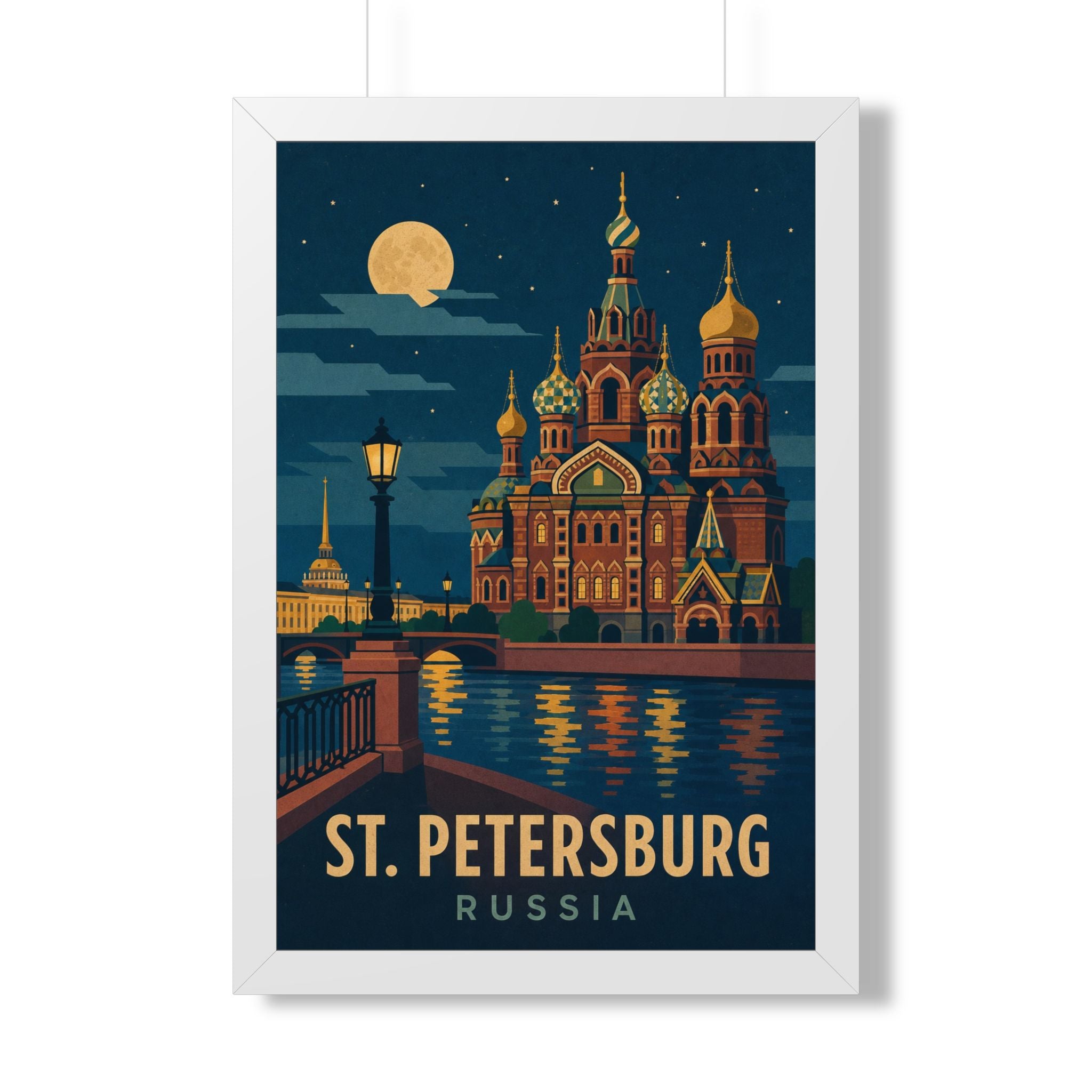 St. Petersburg Russia Framed Poster | Vintage Travel Wall Art | Black Walnut White Frame | 16x24 20x30
