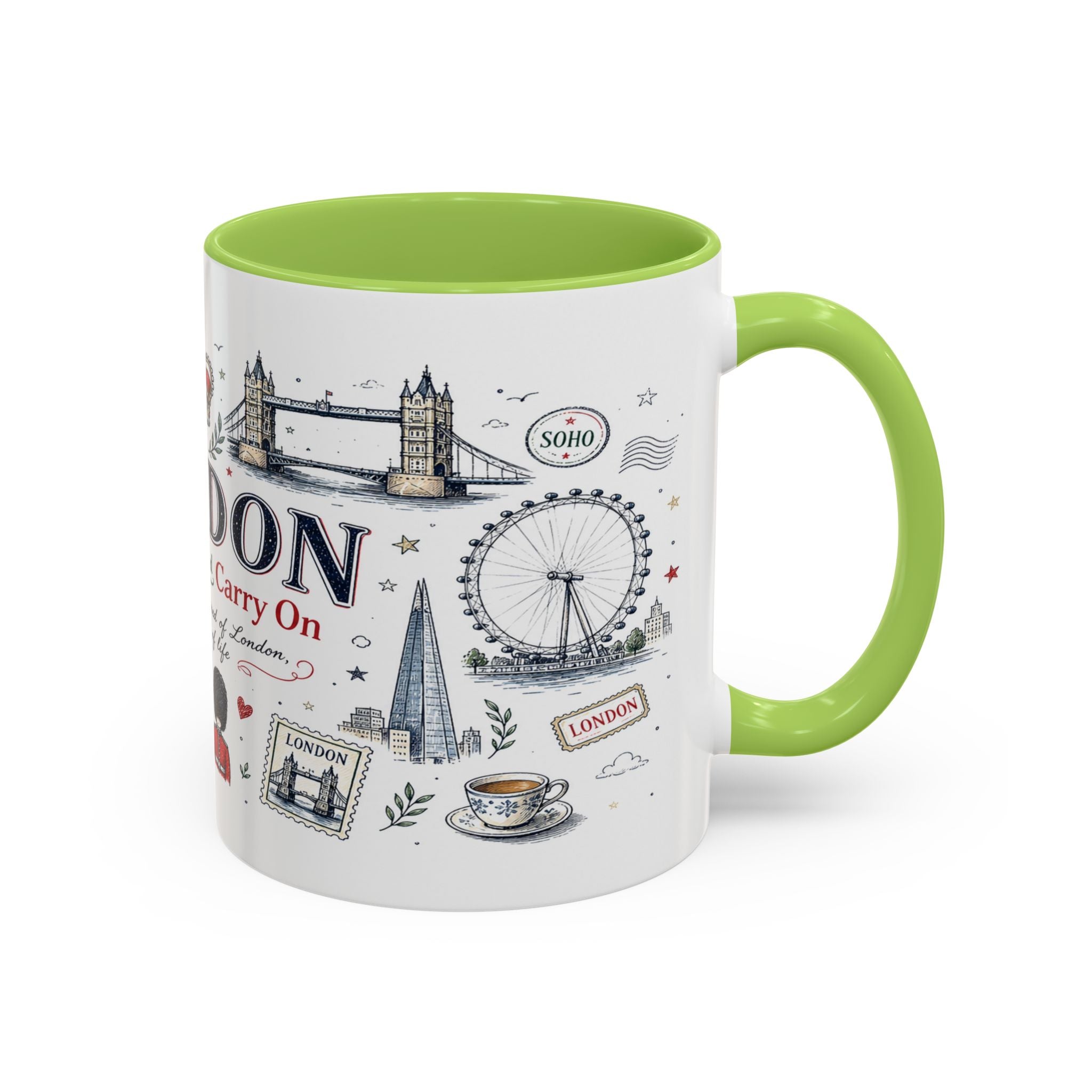 London Coffee Mug | England Souvenir Travel Gift | Accent Color Ceramic 11oz 15oz