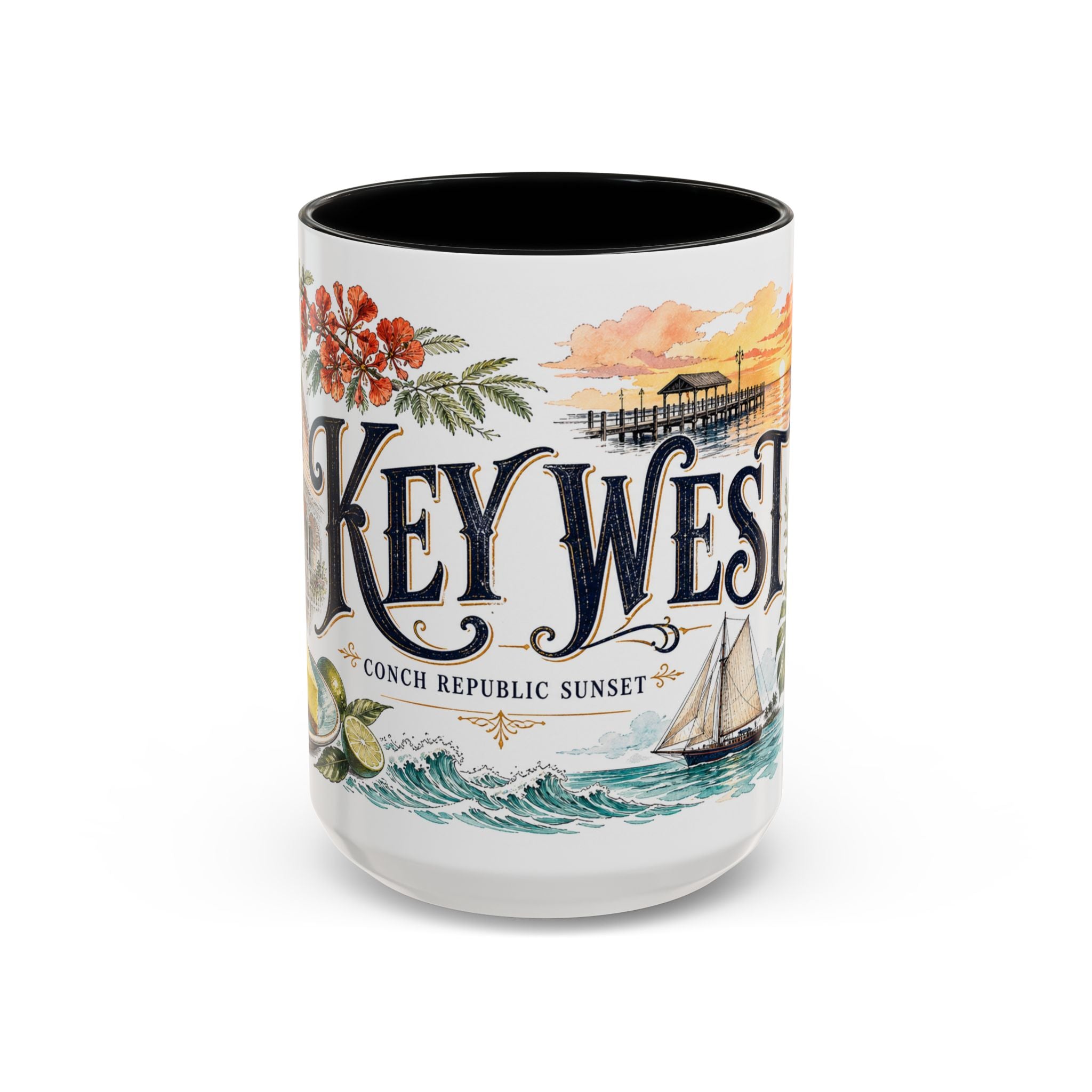 Key West Coffee Mug | United States Travel Souvenir | Vintage Illustrated City Gift | 11 oz 15 oz Accent Mug