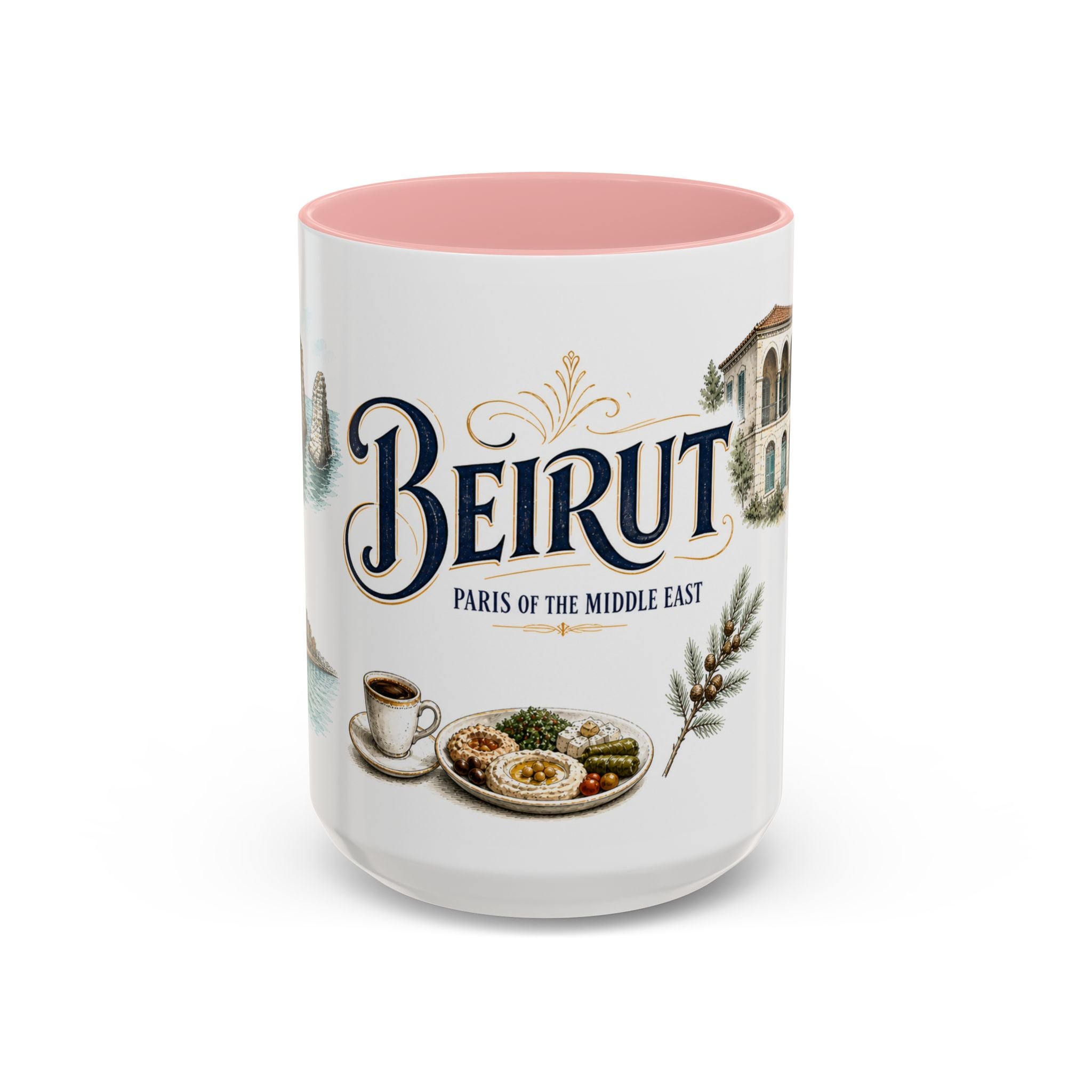 Beirut Coffee Mug | Lebanon Travel Souvenir | Vintage Illustrated City Gift | 11 oz 15 oz Accent Mug