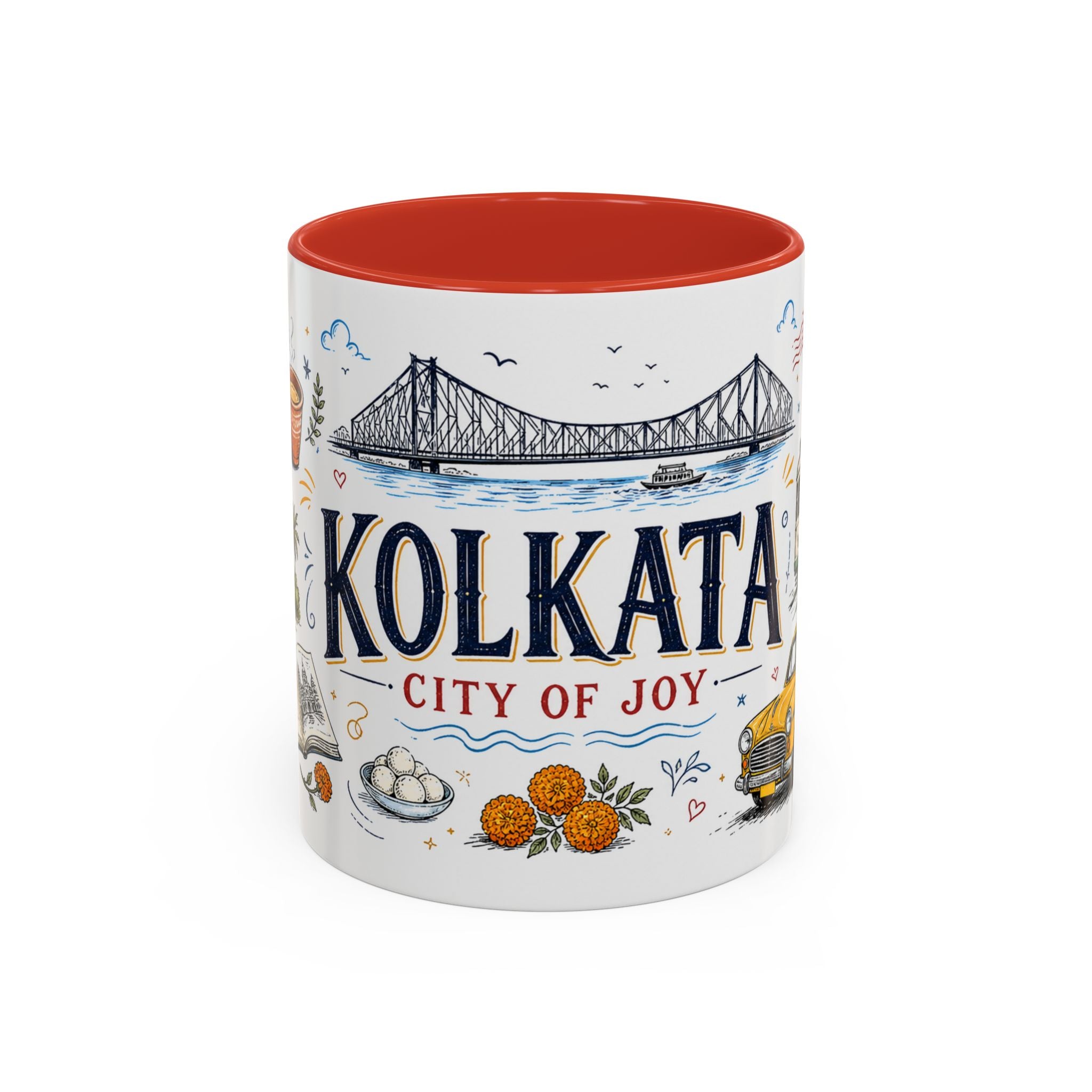 Kolkata Coffee Mug | India Souvenir Travel Gift | Accent Color Ceramic 11oz 15oz