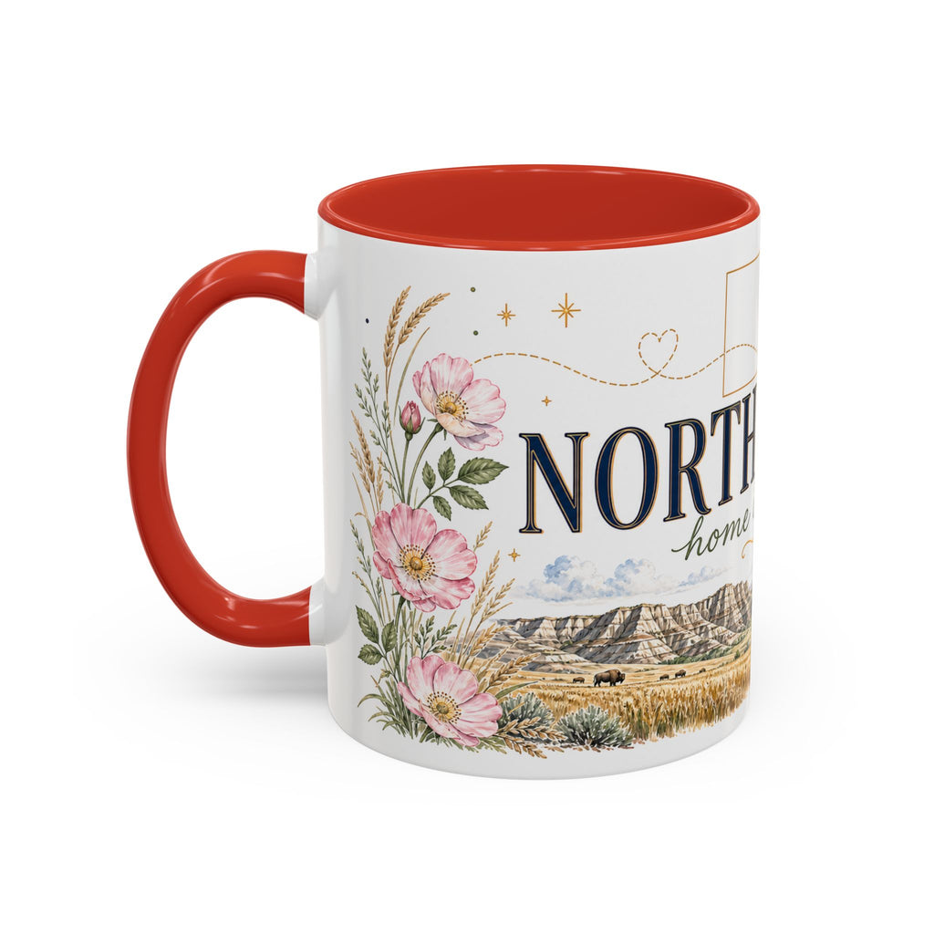 North Dakota State Map Mug | Prairie Rose Botanical Accent Coffee Cup