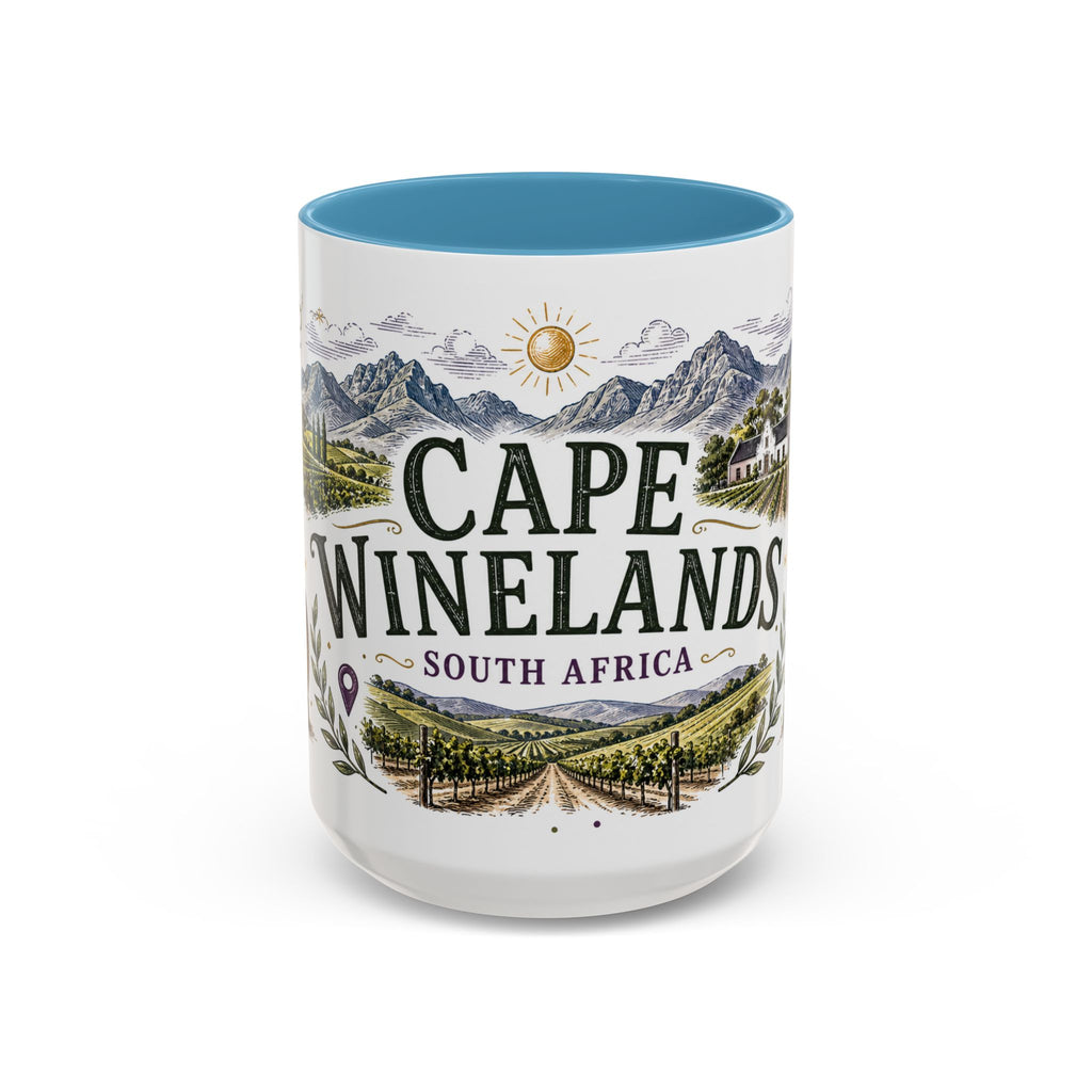 Cape Winelands Coffee Mug | Travel Destination Souvenir Gift | Accent Color Ceramic 11oz 15oz