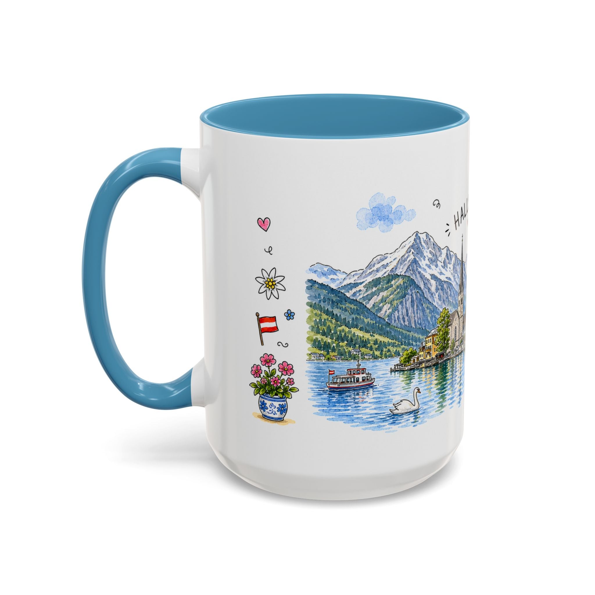 Hallstatt Illustrated Travel Mug | Austria Souvenir Accent Coffee Mug | 11oz 15oz Ceramic Cup