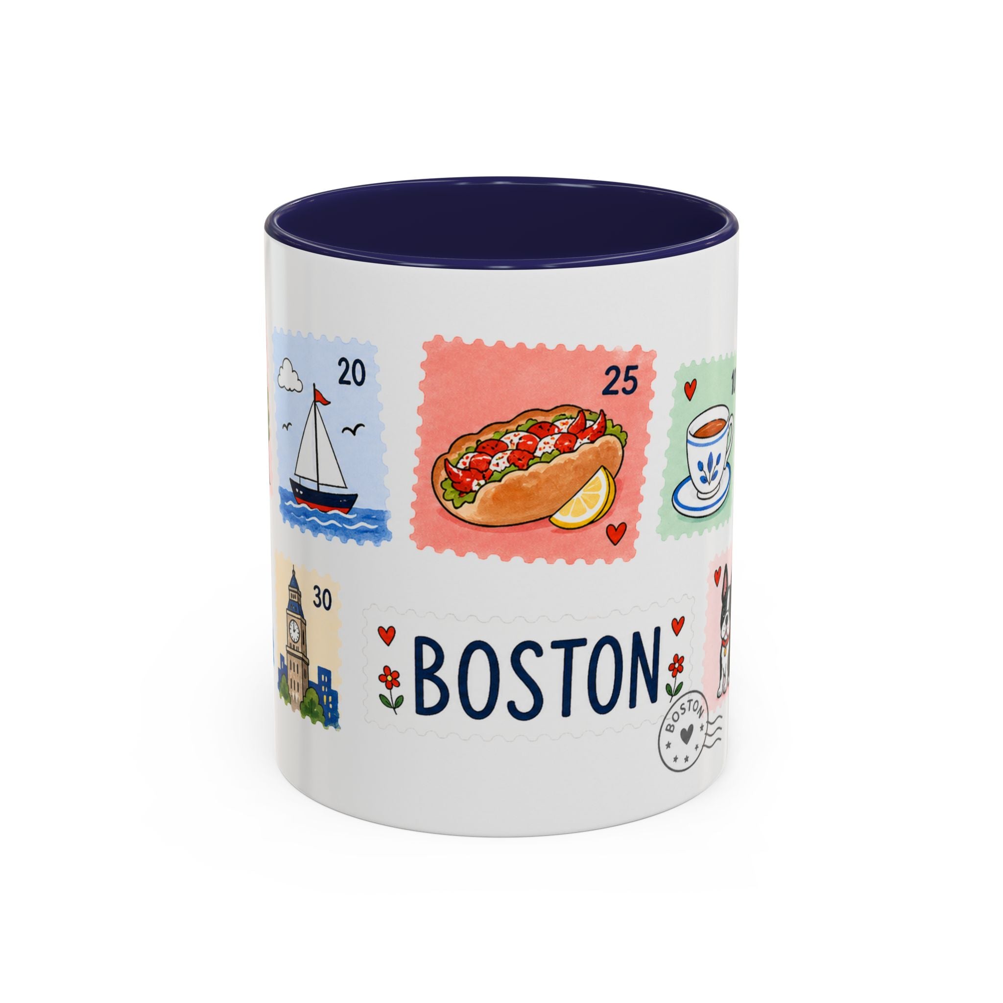 Boston Coffee Mug | Postage Stamp Collage Mug | Travel Souvenir Accent Cup 11oz 15oz