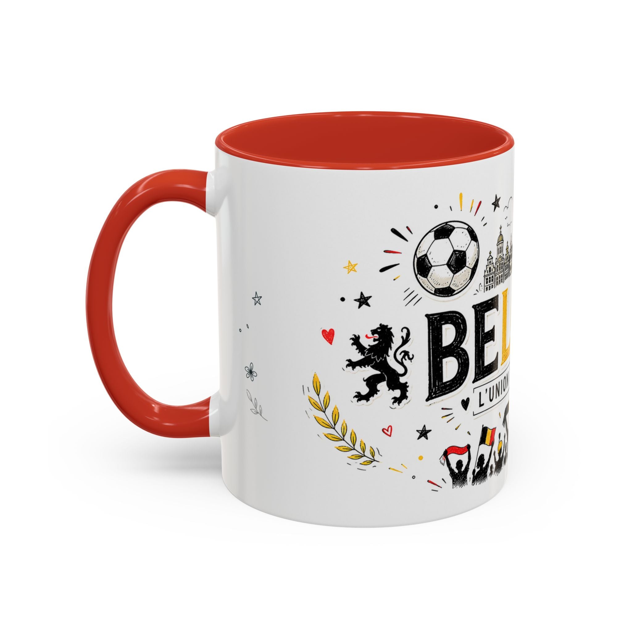 Belgium Soccer Coffee Mug | Soccer Fan Gift | Accent Color Ceramic 11oz 15oz Match Day Cup