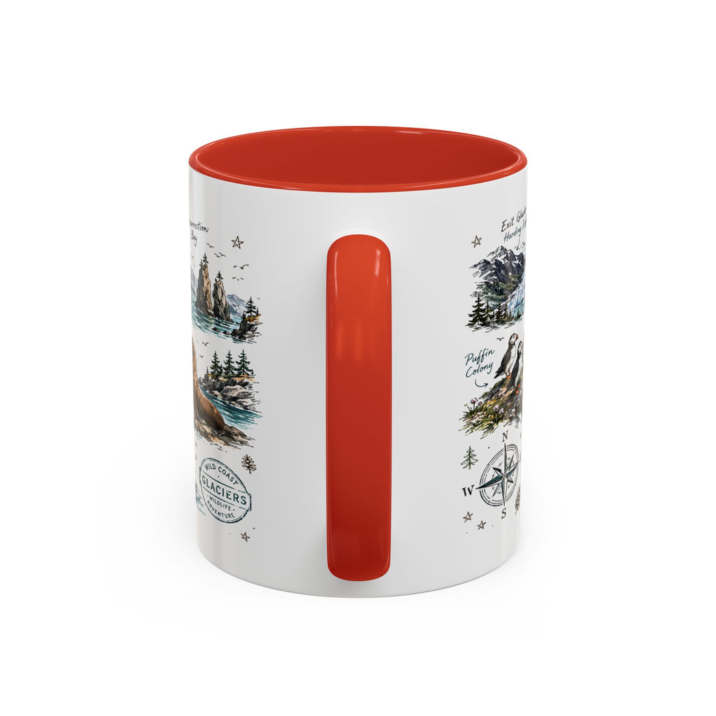 Kenai Fjords National Park Coffee Mug | Alaska Coastal Wildlife Hiking Gift | Accent Color Ceramic 11oz 15oz