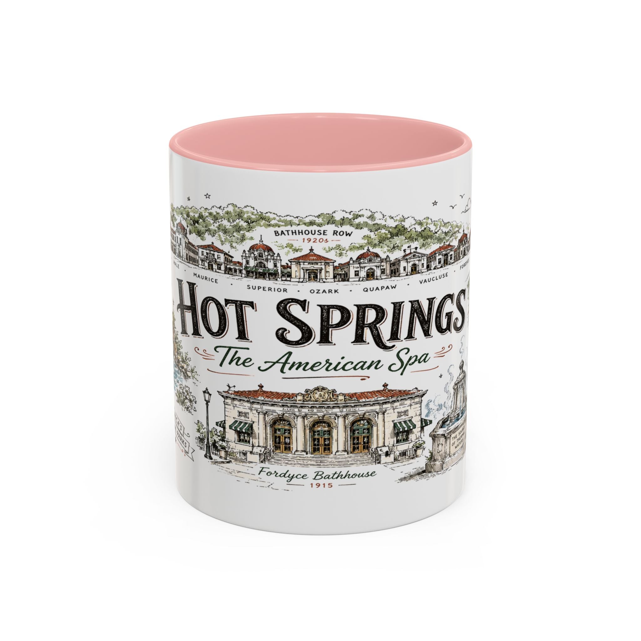 Hot Springs National Park Coffee Mug | Arkansas Thermal Spring Spa Gift | Accent Color Ceramic 11oz 15oz